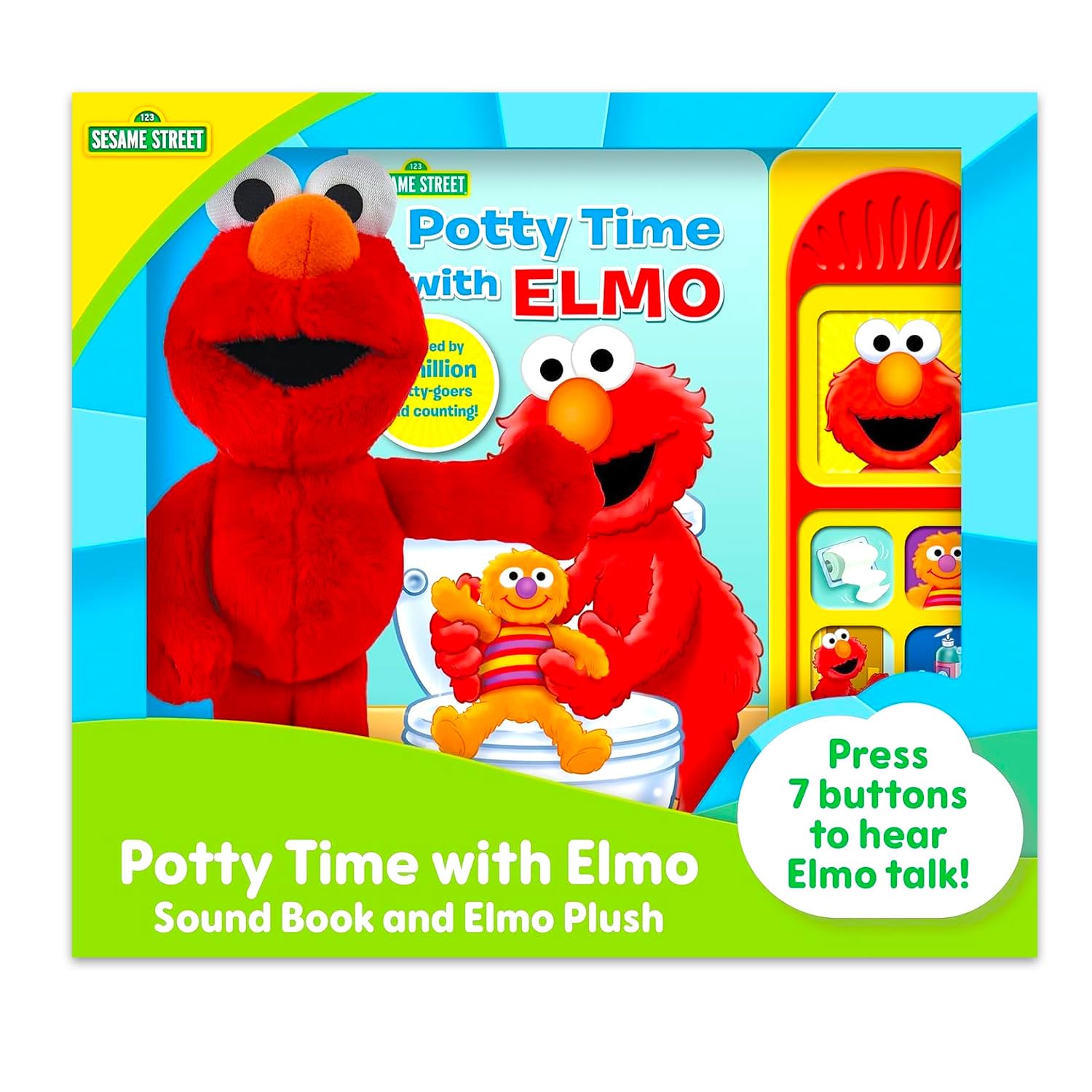 Sesame Street Plüschfigur und Soundbuch - Bundle mit Elmo Plüschtier und interaktiver Töpfchenzeit mit Elmo Activity Book Plus Stickern, mehr für Kinder