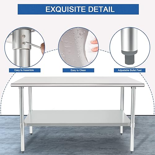 Miniatura 4 de HARDURA Mesa de acero inoxidable de 24 x 60 pulgadas con estante inferior y patas galvanizadas, mesa de trabajo de preparación comercial resistente