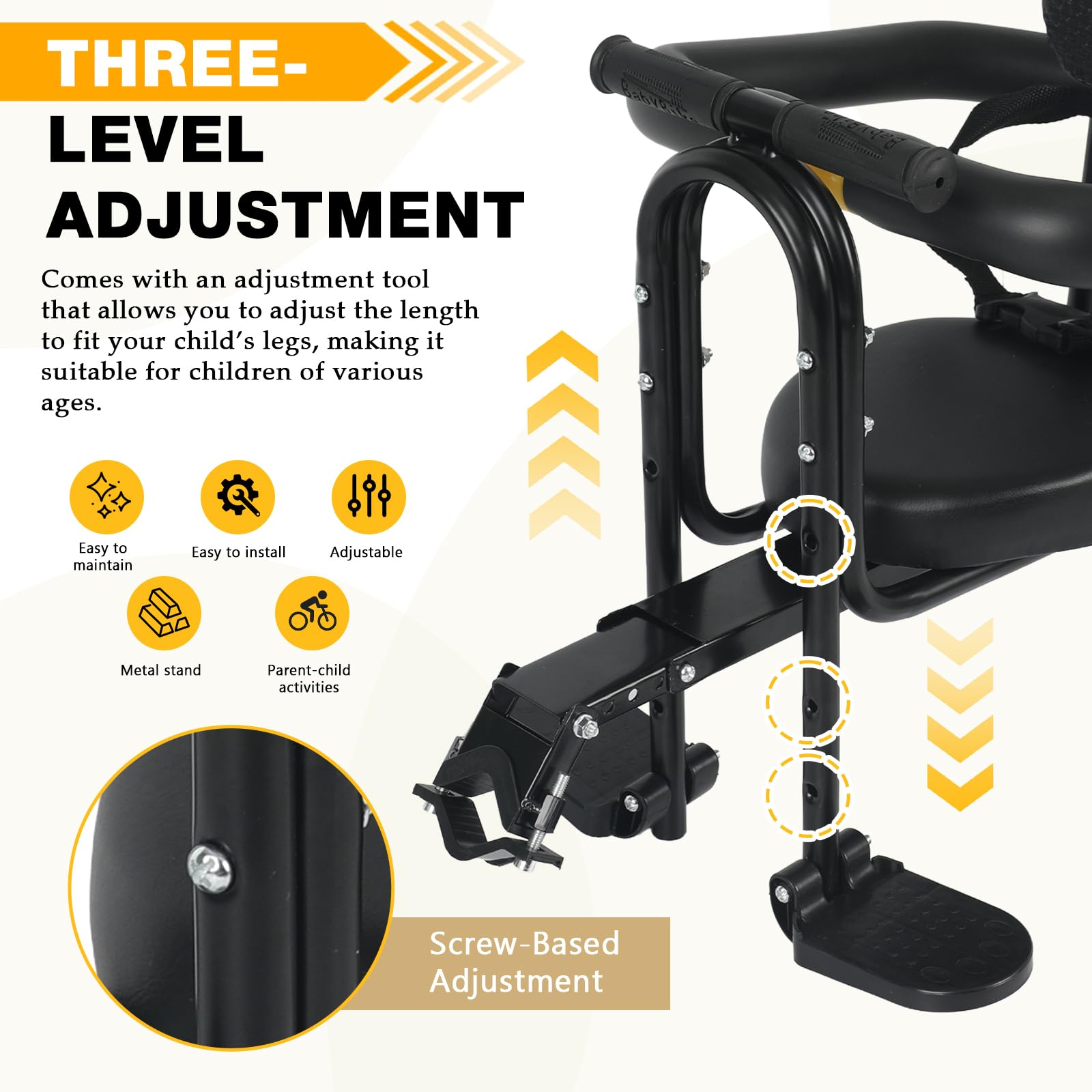 Siège enfant avant de vélo réglable avec arceau de protection