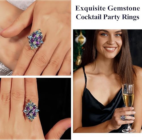 Miniatura 4 de Cocktail Rings for Women Natural Multicolor Gemstone Engagement Ring 925 Sterling Silver Wedding Anniversary Jewelry Gifts Size 6 to 10
