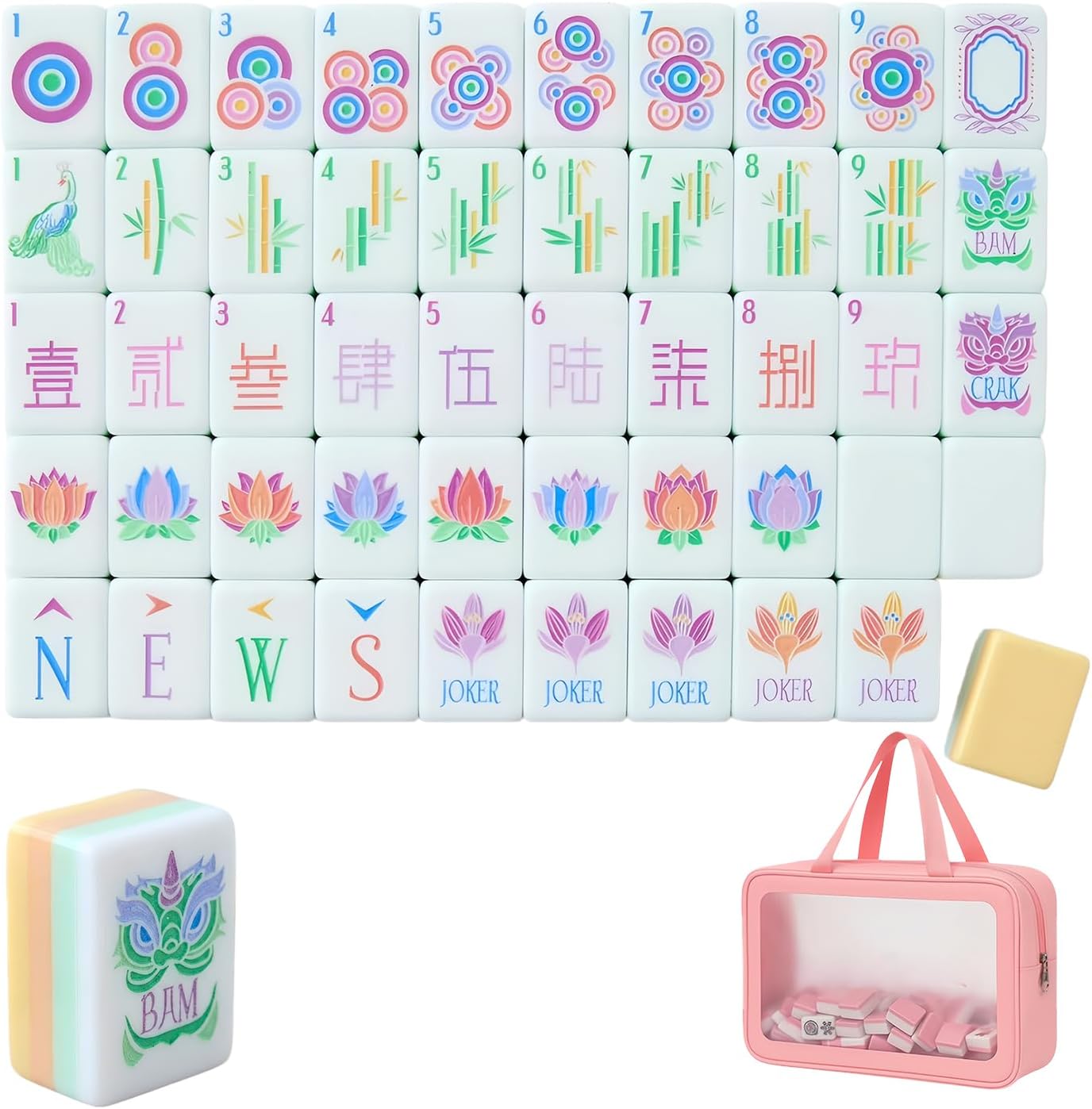 4 Layer Mahjong Tiles, American Mahjong Tile Set - 160 Premium Acrylic 4-Layer Tiles with Exquisite Carrying Bag, Portable Western Mah Jongg Set for Social Gaming (Creamy Yellow)