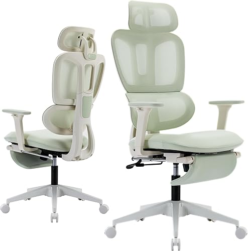 Silla de oficina ergonómica de malla con reposapiés retráctil, silla de computadora con respaldo alto, soporte lumbar, reposabrazos y reposacabezas