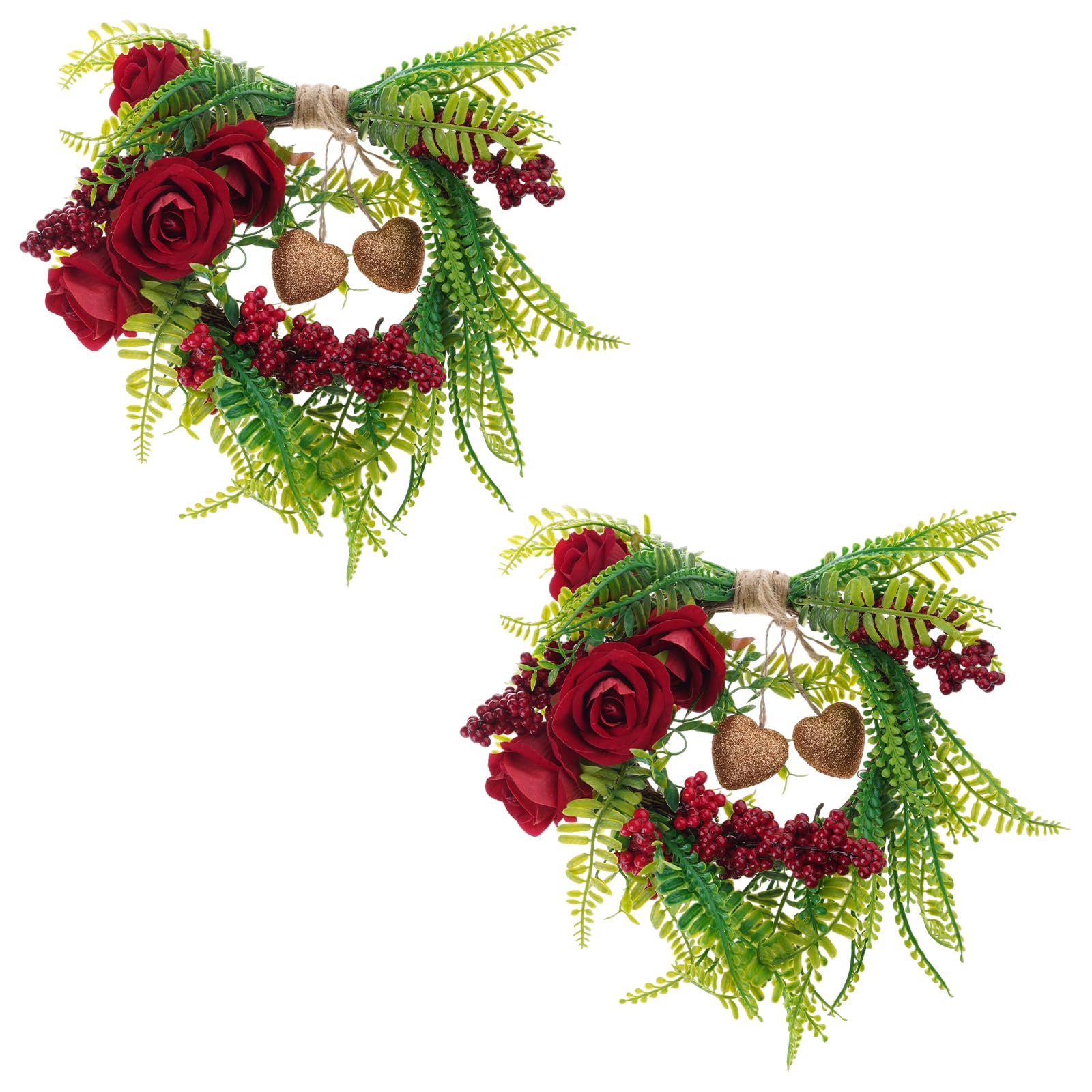 Carotoe A 2/1 Pieces Bucolic Styles Heart Wreaths Including Vintage Gold Bells Nd Floral Ccents For Valentine Day Home Decor Romance Farmhouse Valentine Heart Wreaths