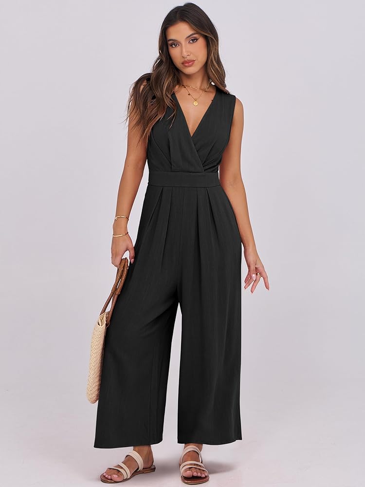 Amazon.com: ANRABESS Women Jumpsuits Sleeveless V Neck Elegant