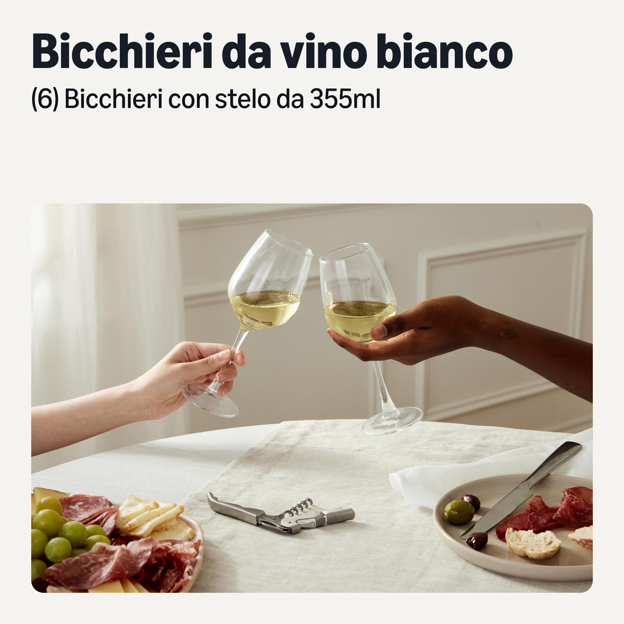 Amazon Basics Bicchieri da Vino Bianco con Stelo, Set da 6 pezzi, 355ml, Lavabili in Lavastoviglie