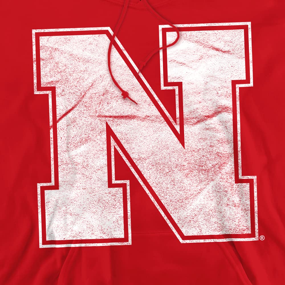 Nebraska Cornhuskers Official Distressed Primary Unisex Adult Pull-Over Hoodie,Red, Large