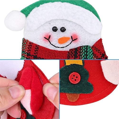 Miniatura 9 de Juego de 6 soportes para cubiertos de Navidad, calcetines de Navidad de punto rojo, fundas para cuchillos y tenedores para decoración de fiesta de