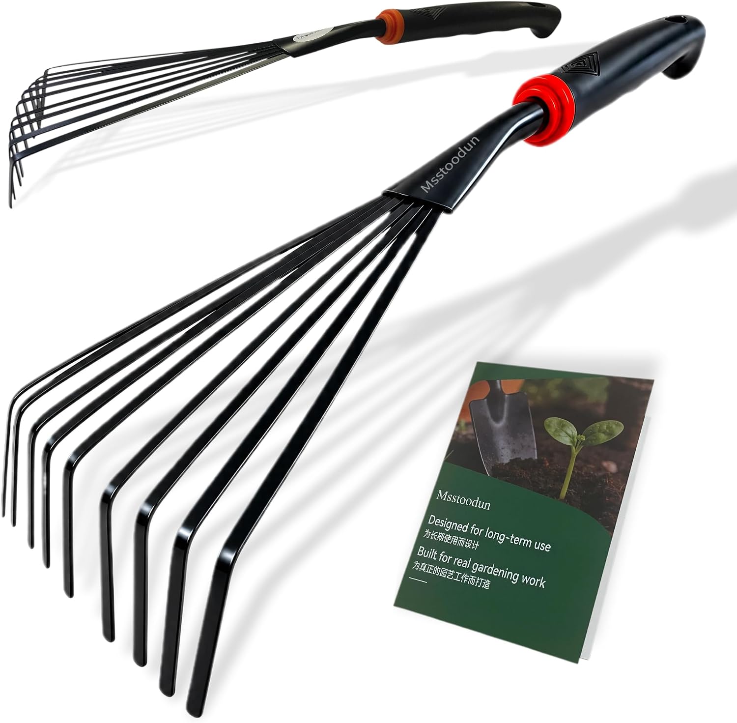 Set de 2 rastrillos manuales pequeños para jardín miniatura 1