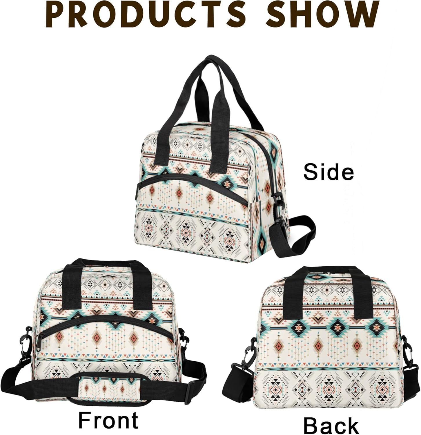 Lunch Bag for Women Men - Reusable Leakproof Meal Prep Insulated Lunch Box Cooler Tote Bag with Adjustable Shoulder Strap for Travel Picnic Work School(Aztec)