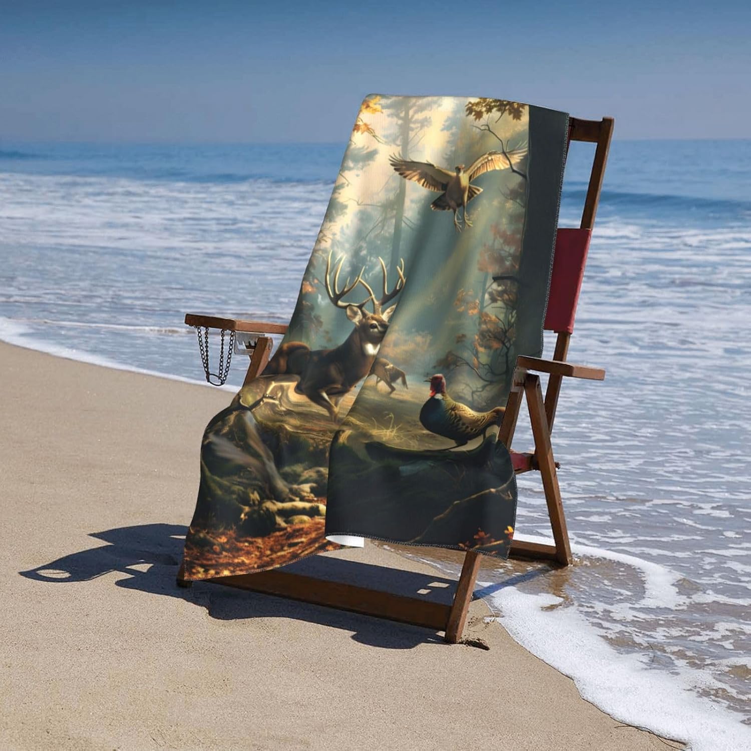 Forest Wildlife Beach Towel 31inx51in, Deer Sand-Free Microfiber Bath Towel Ultra Soft Quick Dry Pool Towel Absorbent Towel Lightweight Towel for Swimming Bathroom Decor