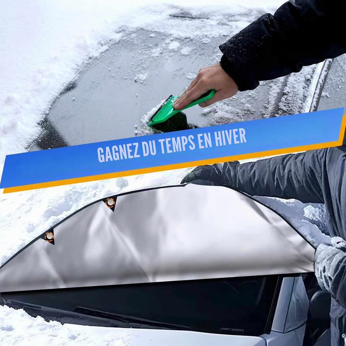 iZoeL Couverture Pare-Brise Voiture Grande Auto Couverture Magnétique avec Housse Protection de Rétroviseur Latéral Protection Hivernale Protège Contre Vent Neige Poussière Givre Soleil - 225 x 164 cm