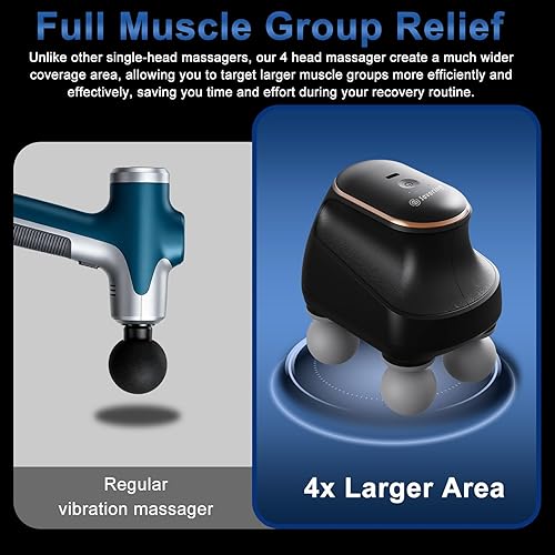 Miniatura 3 de Pistola de masaje de 4 cabezas de tejido profundo, mini pistola de masaje muscular de percusión para aliviar el dolor, masajeador muscular eléctrico