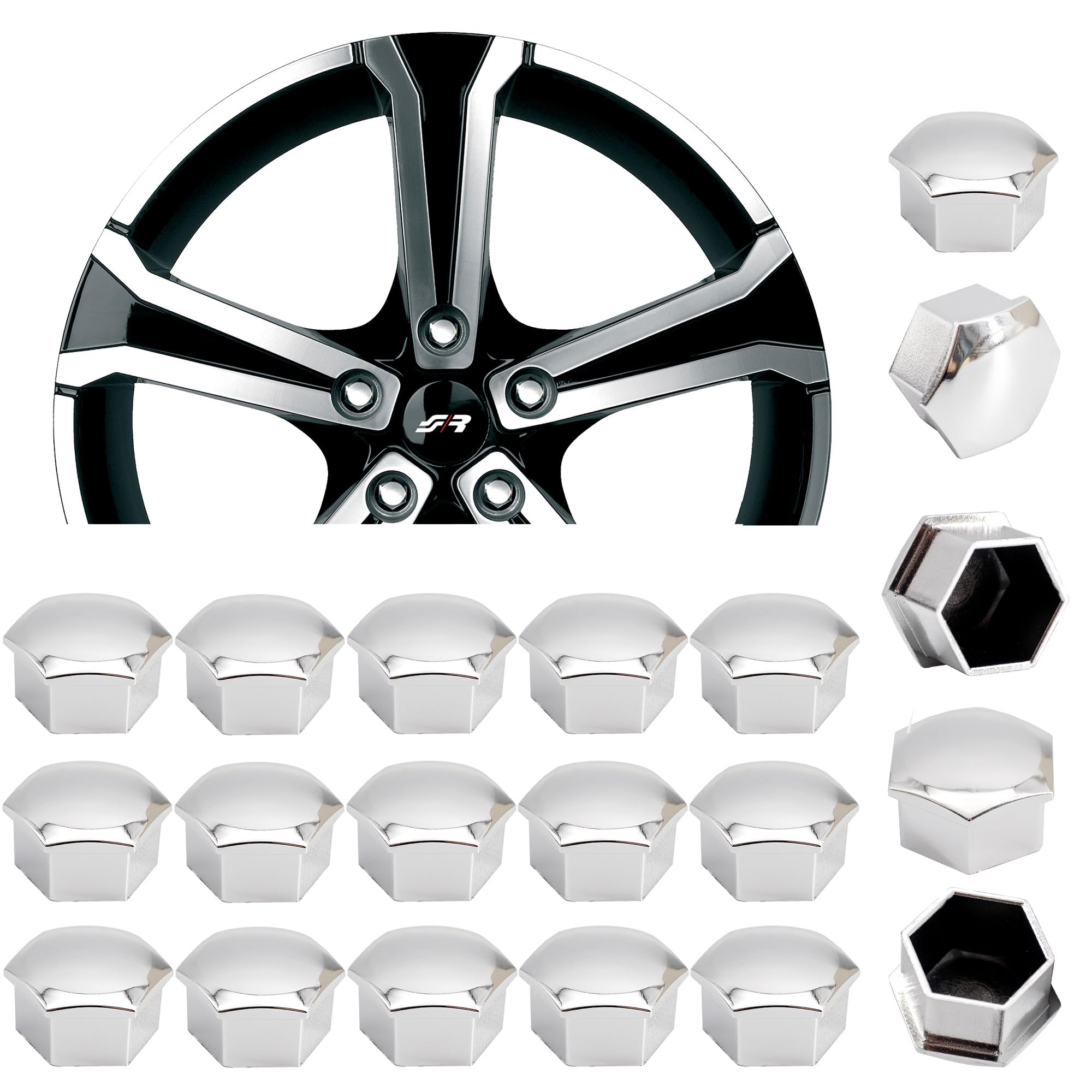 aqxreight - 20pcs 19mm Tappi dado ruota auto Tappo coprivite automatico Bullone Cerchi Protezione esterna Adatto per tutte le viti da 19mm(grigio