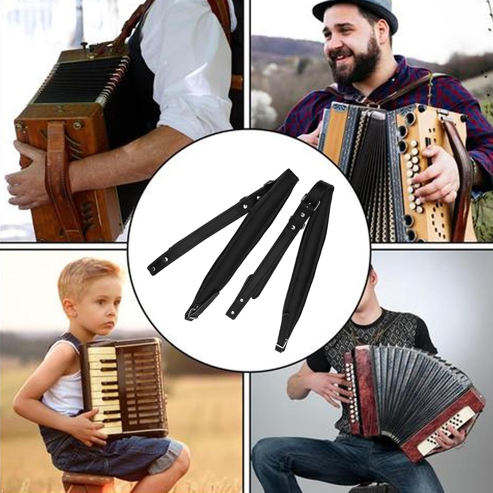Bretelles pour accordéon | Large ceinture accordéon | Sangle réglable | Sangles en similicuir | 16 basses à 120 basses - Ceinture réglable pour instrument de musique en similicuir pour performance