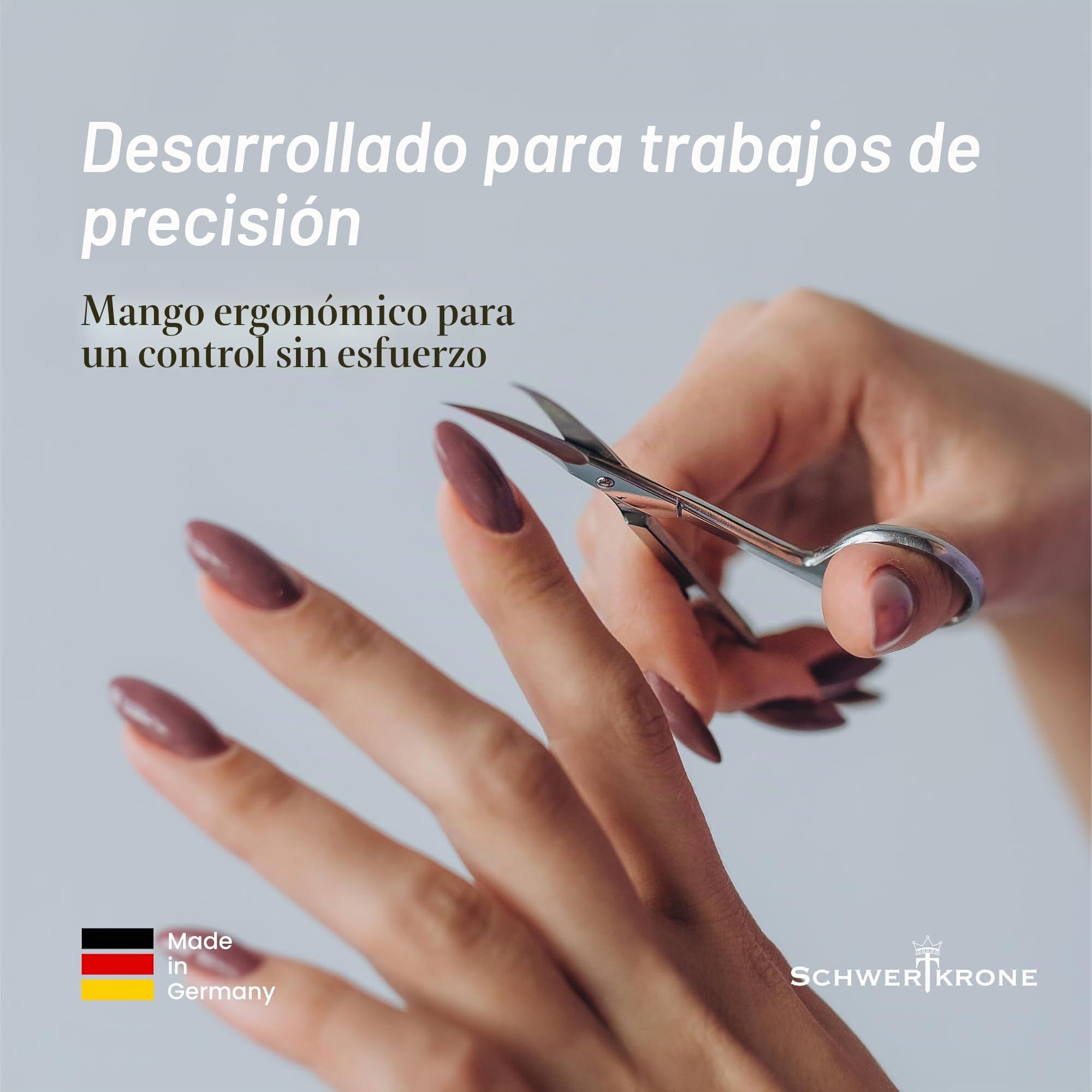 SCHWERTKRONE® Tijeras de uñas [fabricadas en Alemania] – Tijeras de uñas con estuche – Nail Scissors – Tijeras curvadas – Tijeras para cutículas extrafinas y afiladas