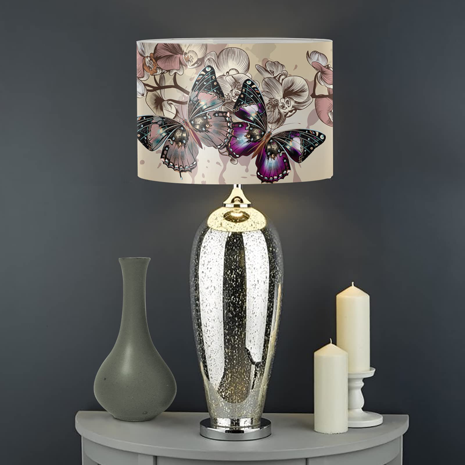 Biyejit Butterfly Floral Lamp Shade Cover with Metal Frame, Modern Trendy Desk Lamp Shades for Living Room/Dorm/Bedroom — image 1