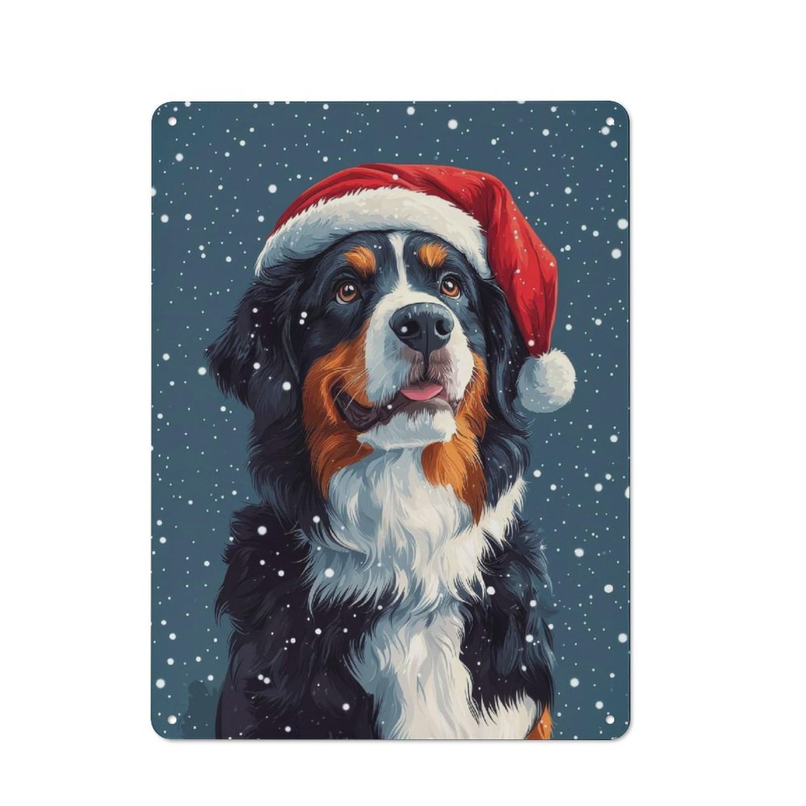 Junmoney Bernese Mountain Dog In Santa Hat Christmas Dog Wall Art Retro Tin Sign 40X30cm For Bar Or Restaurant, For Collectors Of Retro Metal Wall Decor