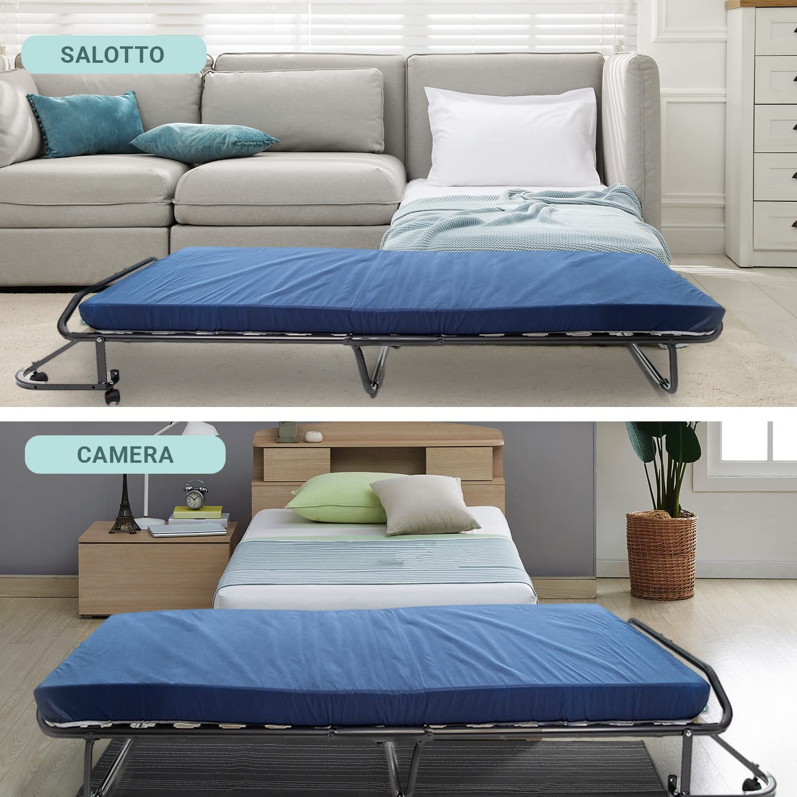 DOLCI SOGNI Mobile Letto A Scomparsa Singolo Bianco 80x190, Letto a Scomparsa con Mobile dotato di Rete a Doghe in Legno e Materasso, Letto Pieghevole Estraibile