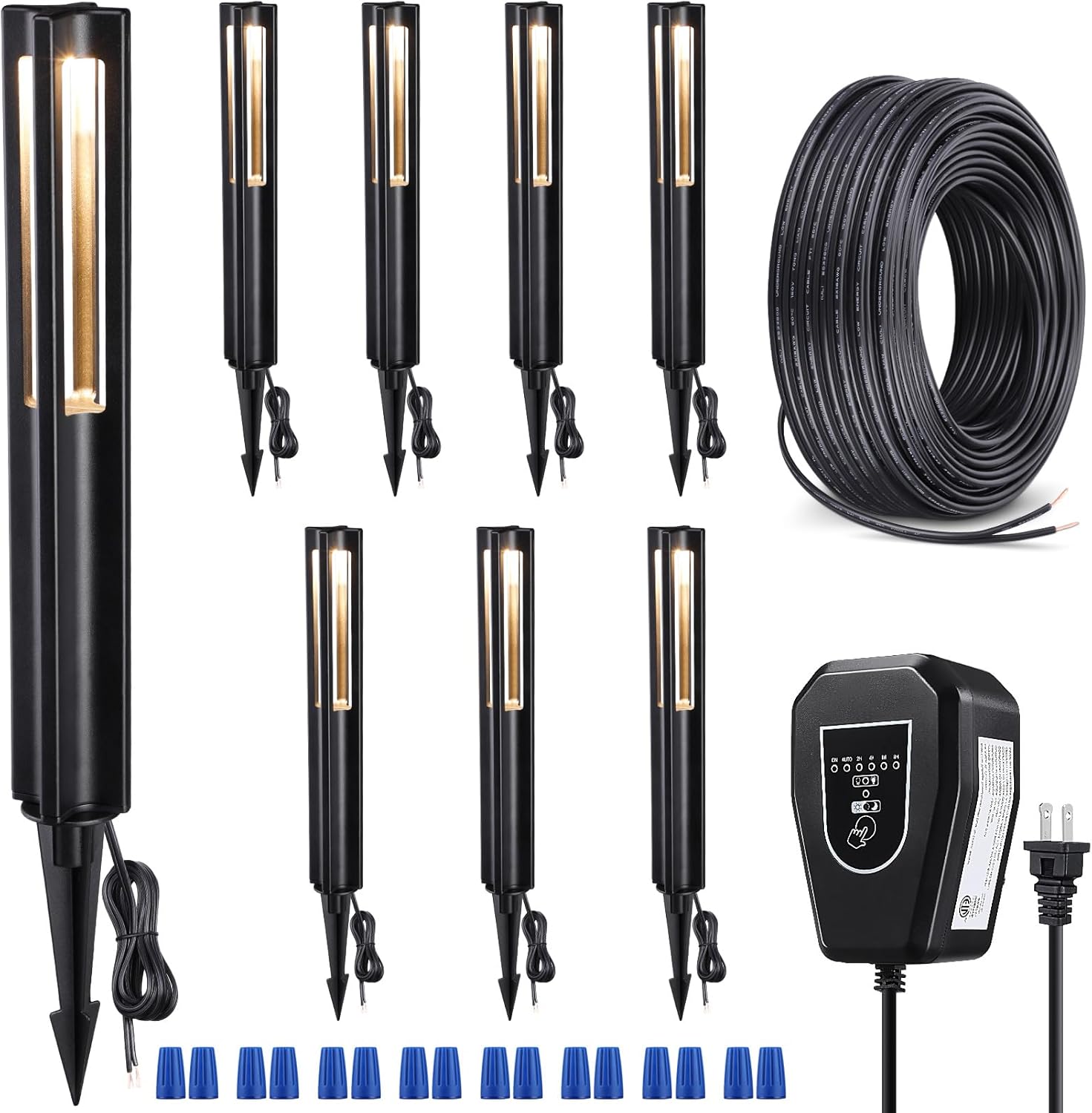 LEONLITE All-in-ONE LED Landscape Lighting Kit, 8-Pack Low Voltage Pathway Lights, 60W Transformer, 100FT 16/2 AWG Wire and Connectors, 12V Outdoor Landscape Path Lights, IP65 Waterproof, 3000K