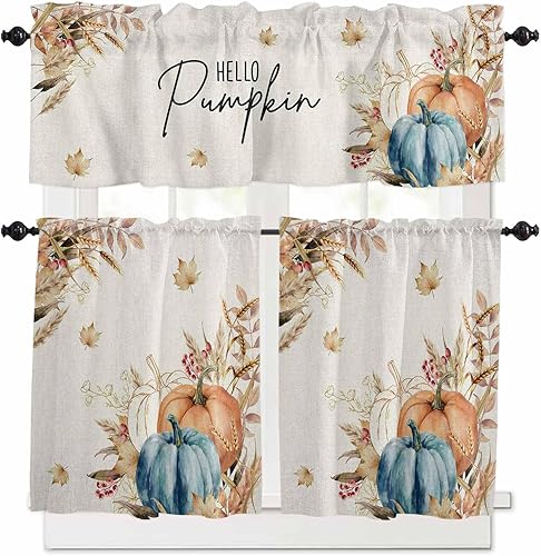 Miniatura 73 de Juego de cortinas semitransparentes con bolsillo para barra, cenefa y niveles de 36 pulgadas de largo, cortinas de arte abstracto de sol y arco