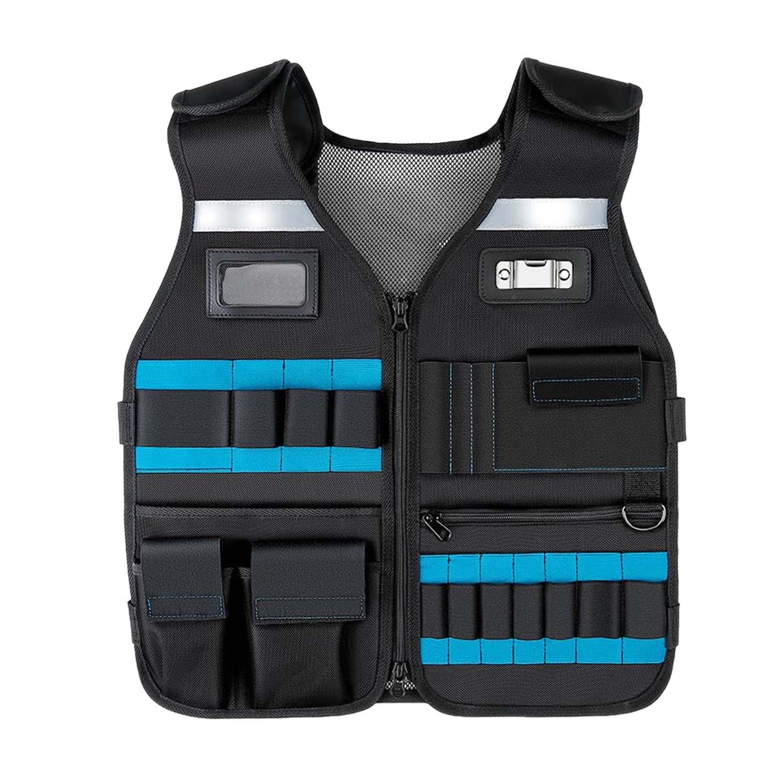 LOVIVER Chaleco de Herramientas con Bolsillos Chaleco de Herramientas de Servicio Pesado Bolsa de Herramientas Chaleco de Trabajo de construcción Ajustable, Azul
