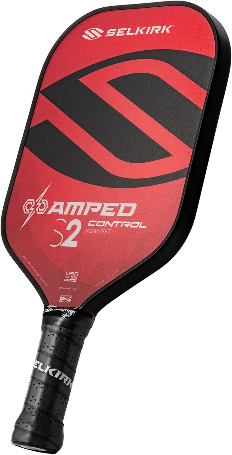 Selkirk Sport Amped Pickleball Paddles | Assembled in The USA | Amped Control or Amped Pro Fiberglass Pickleball Paddle | Unrivaled Precision & Control Control | Red | Lightweight S2 (Largest Sweetspot Paddle)