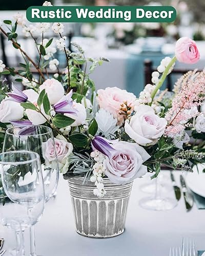 Miniatura 6 de vensovo Macetas rústicas de metal plateado de 7 pulgadas  2 macetas medianas galvanizadas con orificio de drenaje y tapón de goma, macetas de metal