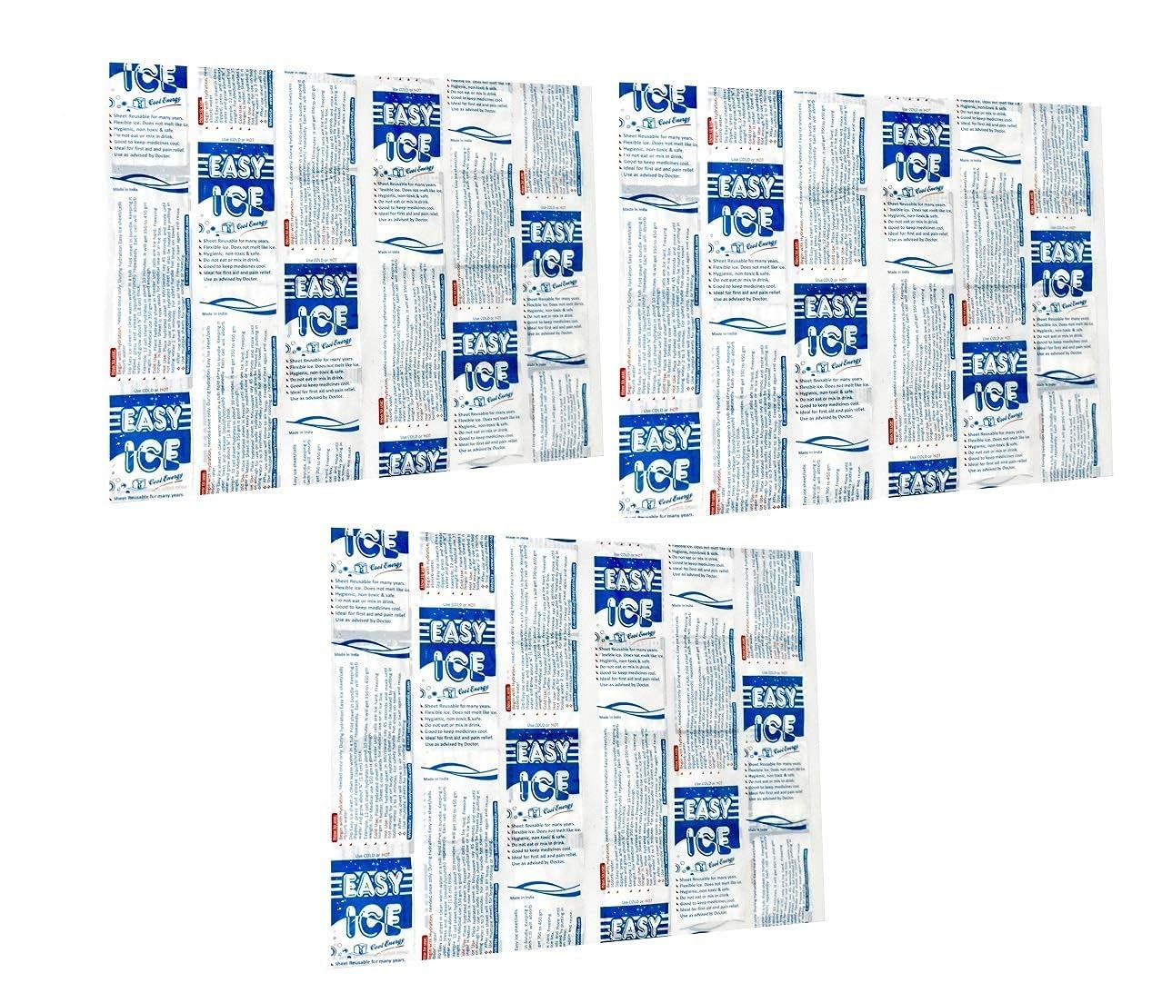 EASY ICE Cool Energy Pack for Food Ice Bag Reusable Flexible Chiller Ice Pack for Food Safety Food Container (24 Cell in each sheet, Pack of 3)