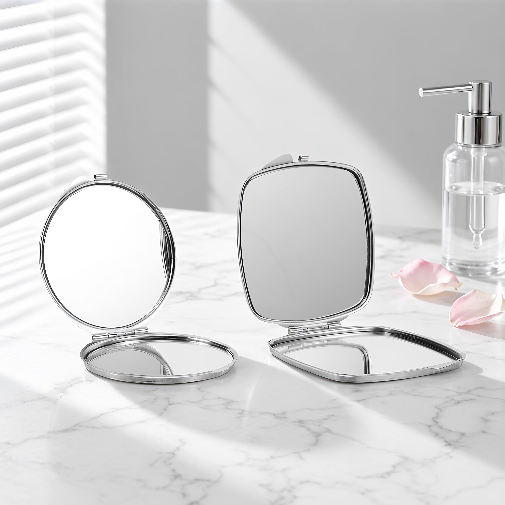 Zerodeko 12 specchietti pieghevoli per sublimazione, specchietti cosmetici | Specchietti tascabili per sublimazione, con design rotondi e con bordi arrotondati, ideali per ritocchi quotidiani al trucco