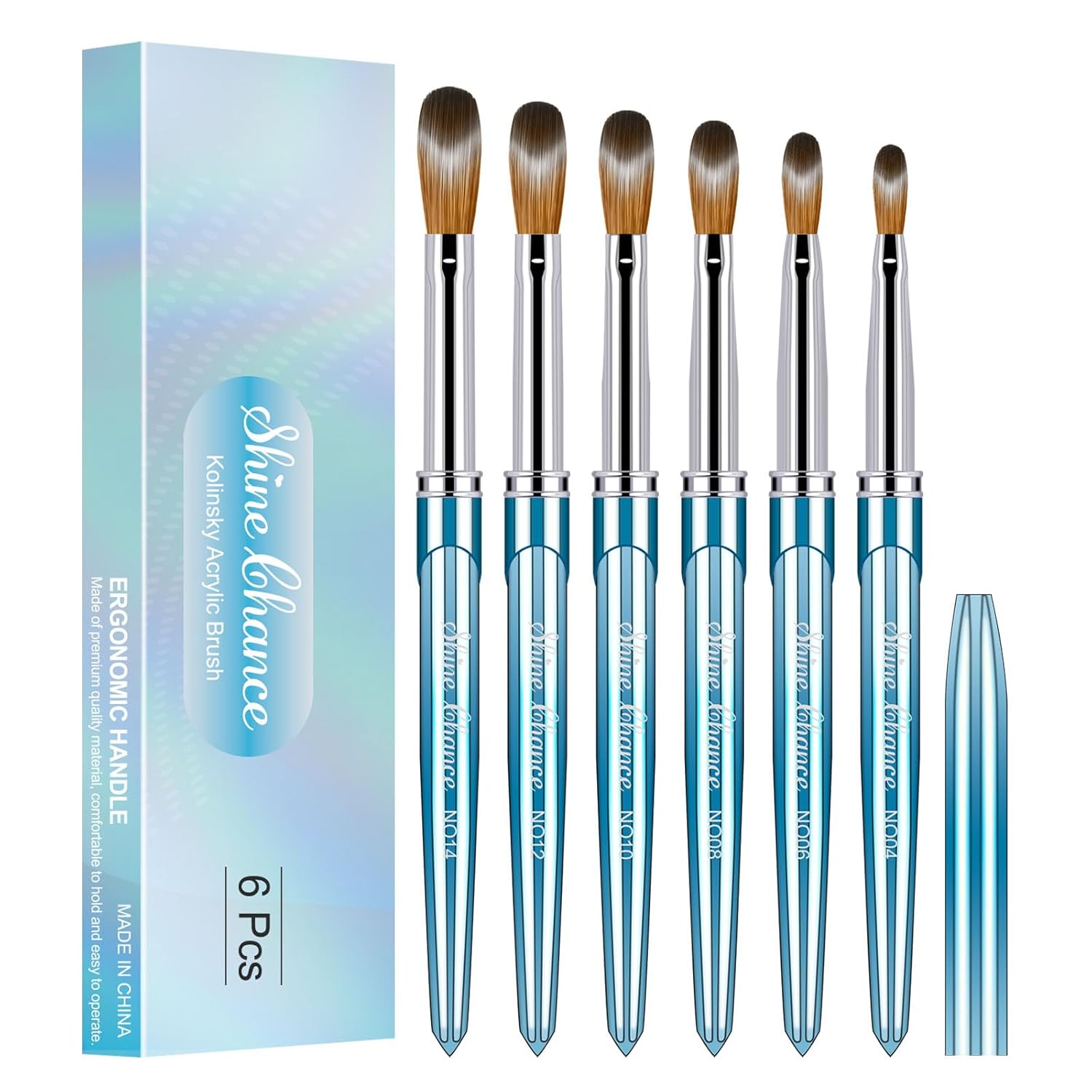 6 Pcs Acrylic Nail Brushes Set, Kolinsky Hair Nail Art Brushes, Art Design & Polish Mistake Cleaning Manicure Tools for Women (Sizes 4, 6, 8, 10, 12, 14)