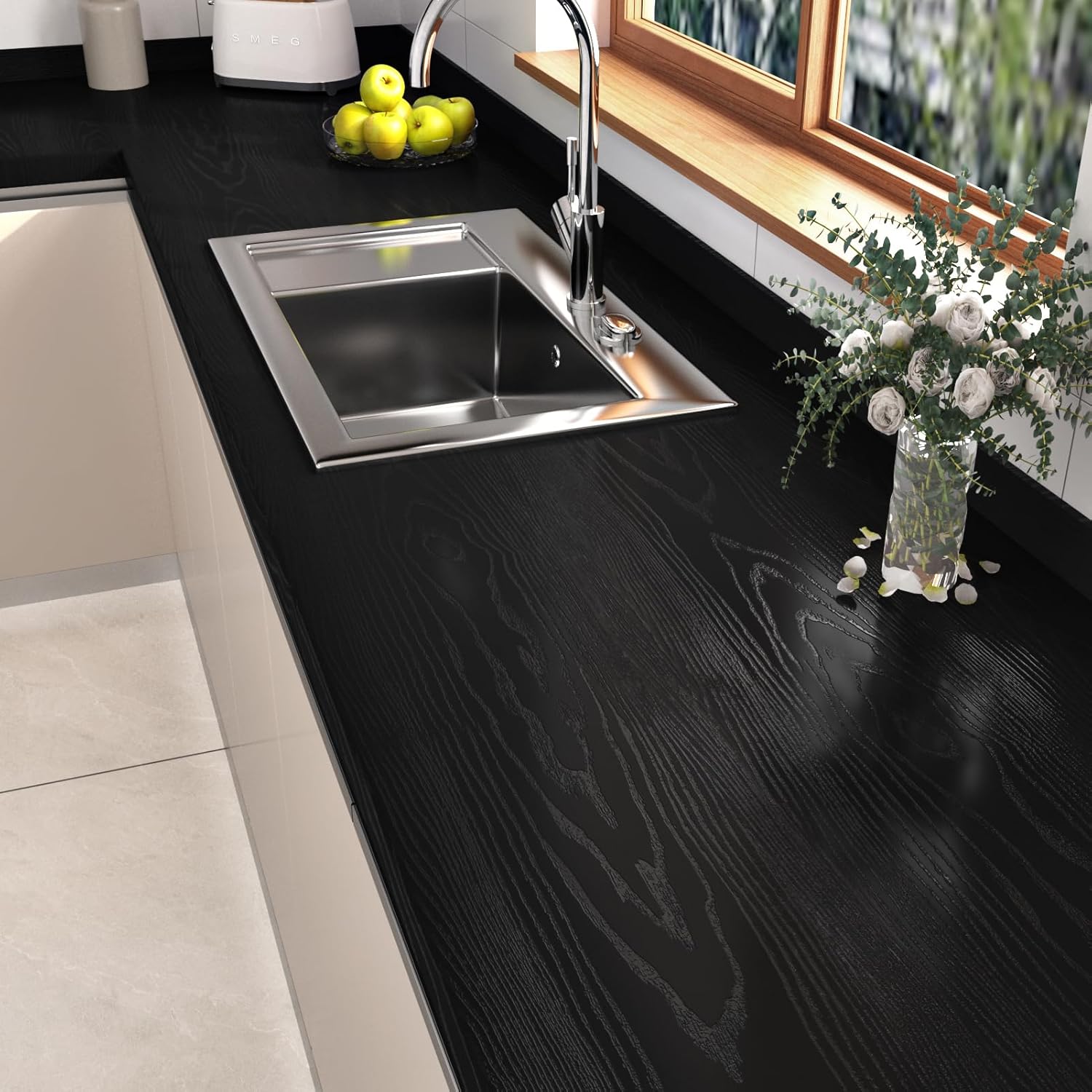 Wallercity Black Wood Contact Paper Peel and Stick Wallpaper Self