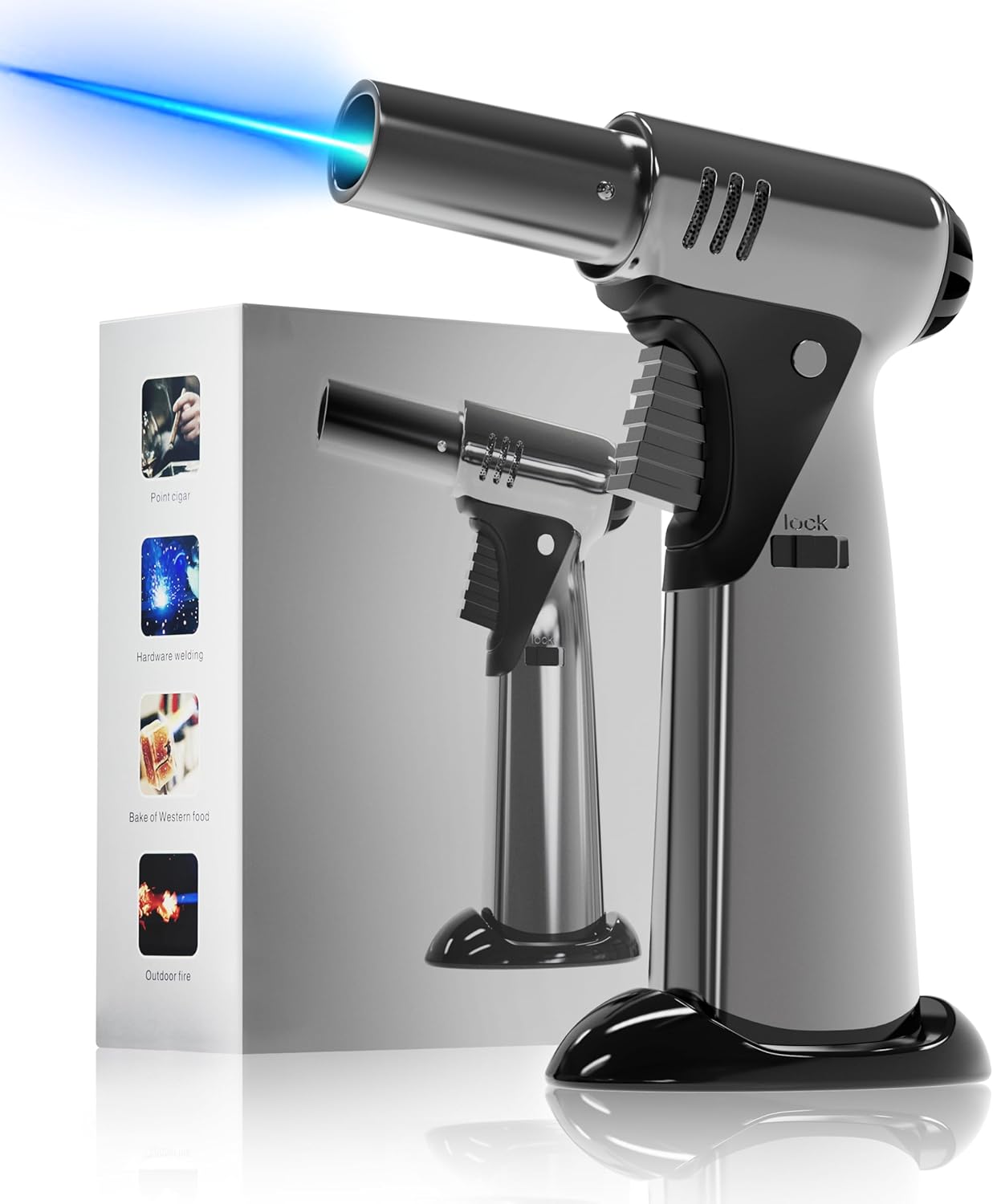 Butane Torch, Butane Refillable Kitchen Cooking Torch, Torch Lighter with Safety Lock And Adjustable Flame For BBQ, Baking, Brulee Creme, Crafts and Soldering(Butane Gas Not Included)