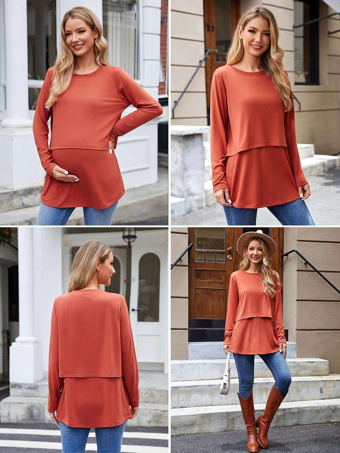 Ecavus Women's 3Pack Maternity Nursing Shirts Long Sleeve Double Layer Breastfeeding Shirts Comfy Pregnancy Clothes - Image 4