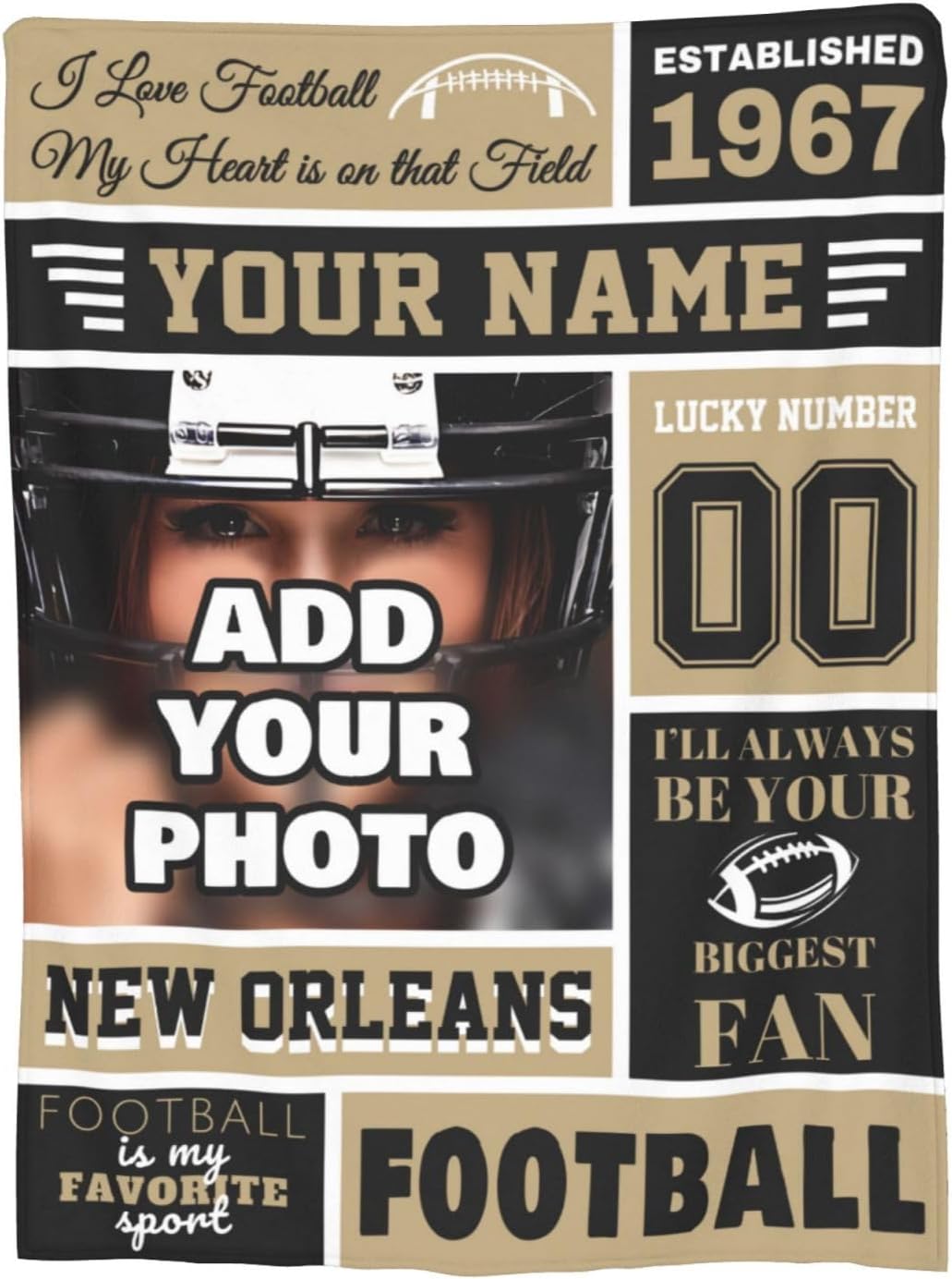 Personalized New Orleans Blanket, Custom Blanket with Picture, Customized Any Name ...