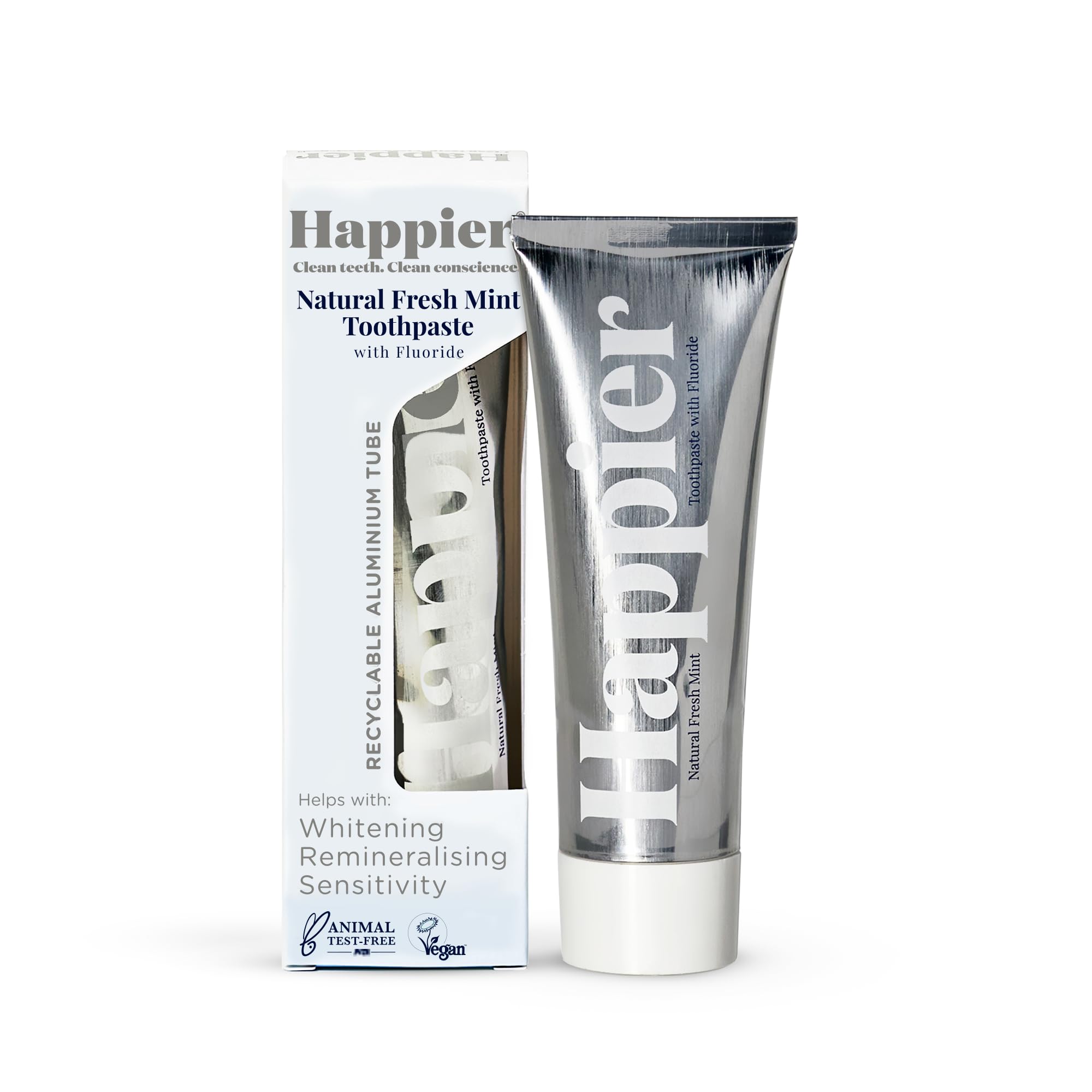 Happier Fresh Mint Toothpaste I Natural Whitening Toothpaste with Hydroxyapatite I Strengthen Enamel I Repair Protect and Reduce Sensitivity 75ml