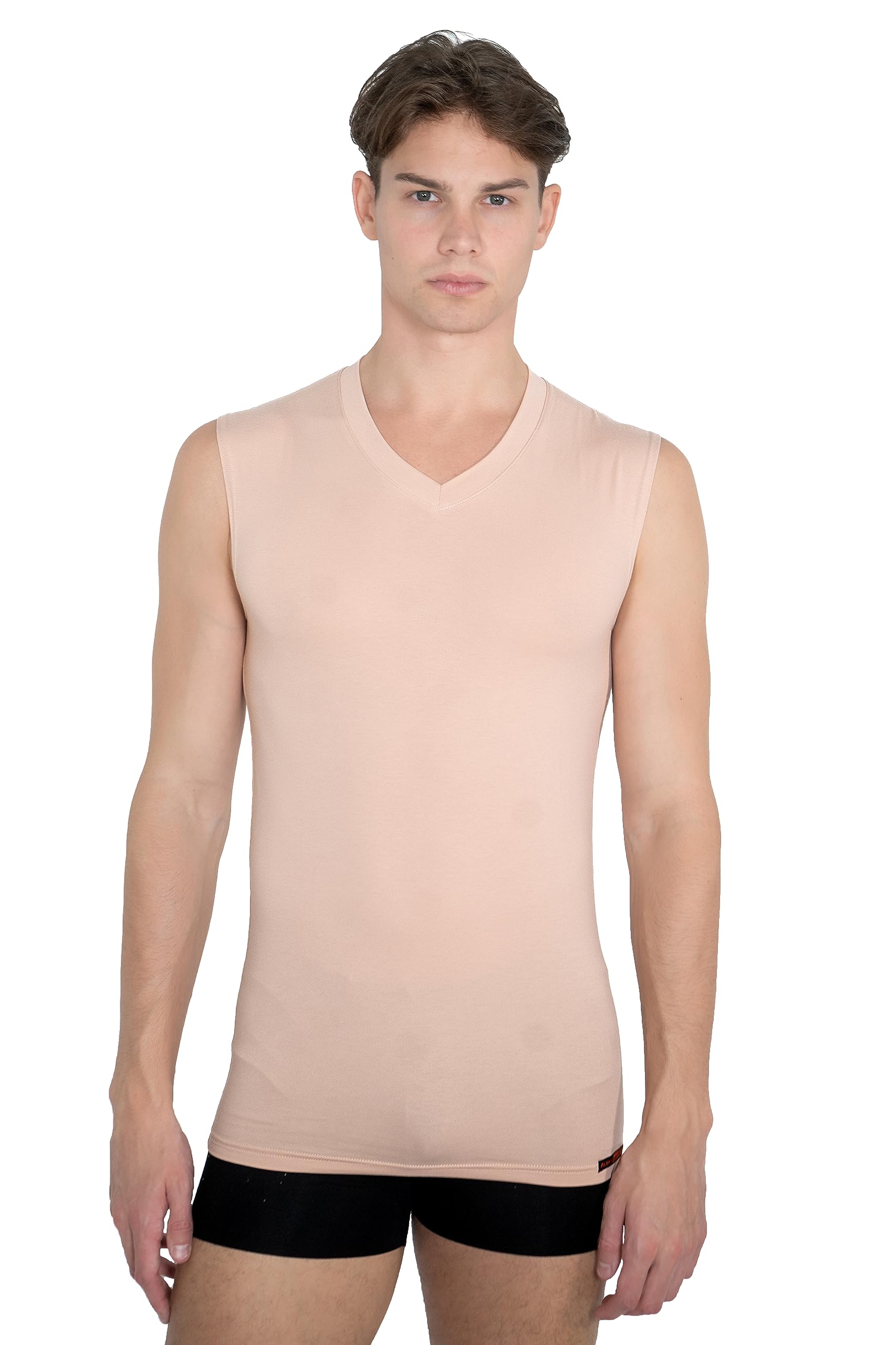 ALBERT KREUZ Maglietta Intima Senza Maniche - Invisibile Color Carne/Beige - Scollo a v - Cotone Elasticizzato Hamburg