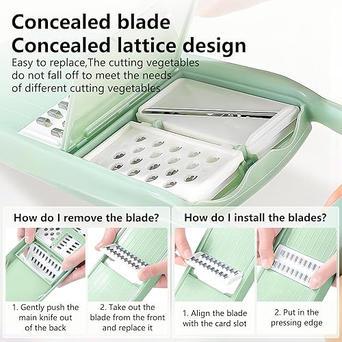 Miniatura 6 de Fourmor Cortador profesional de mandolina para cocina-7 en 1, cortador multifuncional de alimentos con contenedor, rebanada de verduras ajustable, 1