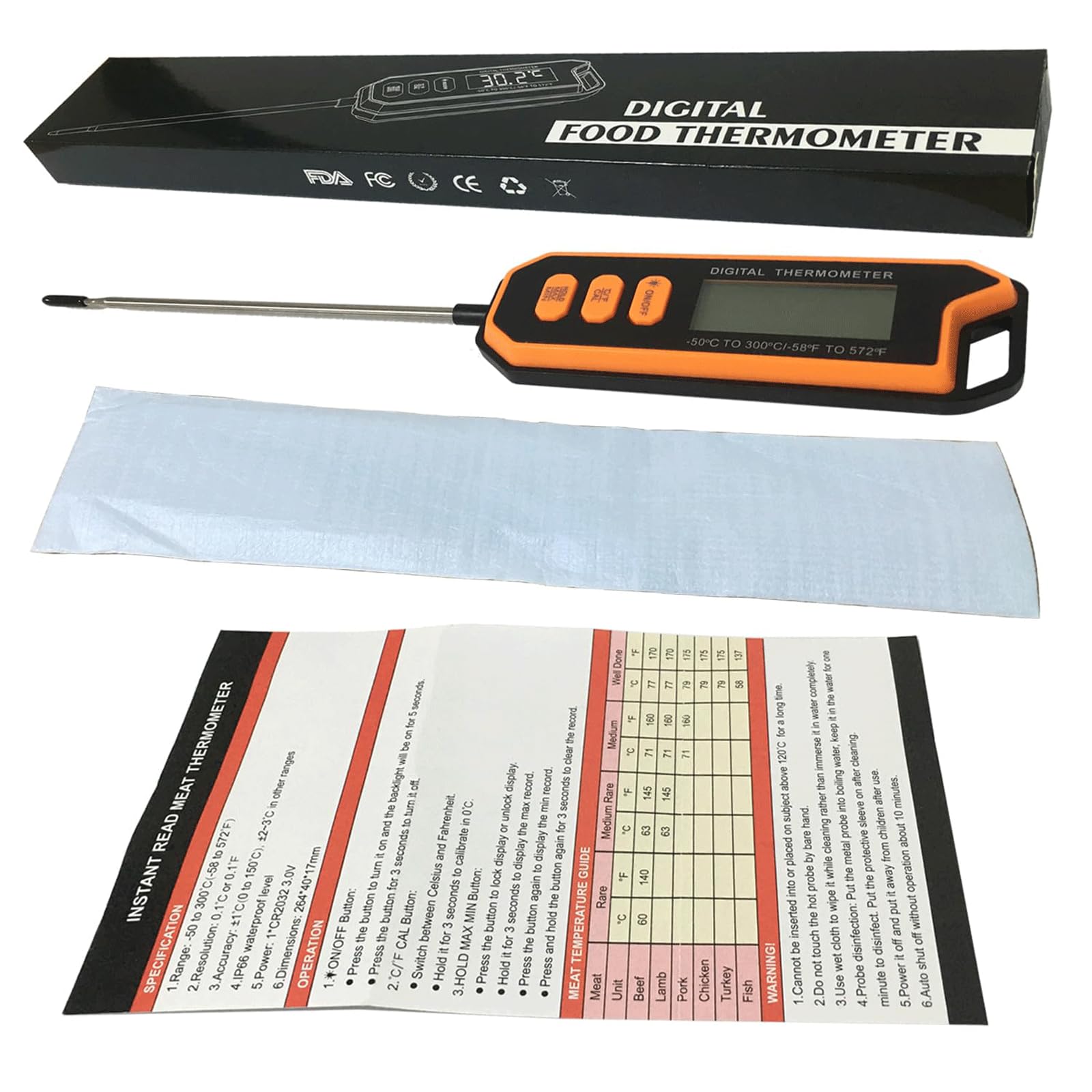 Keukenwaterthermometer Direct afleesbare vleesthermometer met superlange sonde BBQ-thermometer voor het koken van keukenvoedsel