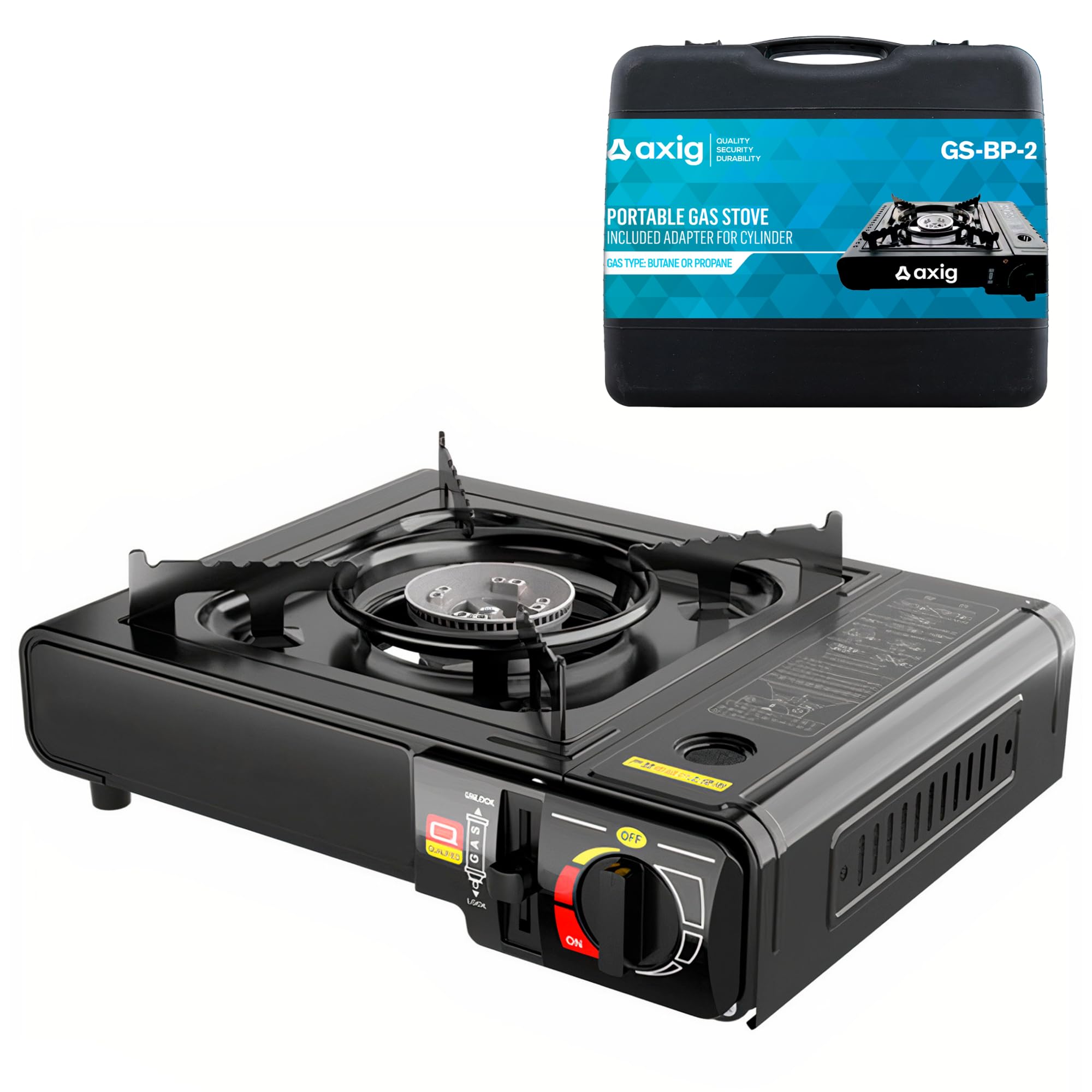 Camping Gas Portatil para Cocina Exterior - Hornillo de Acero Inoxidable 1 Fogon para Cartucho o Bombona de Gas Butano con Potencia de 2200W y Maletín de Transporte para Acampada, Senderismo…