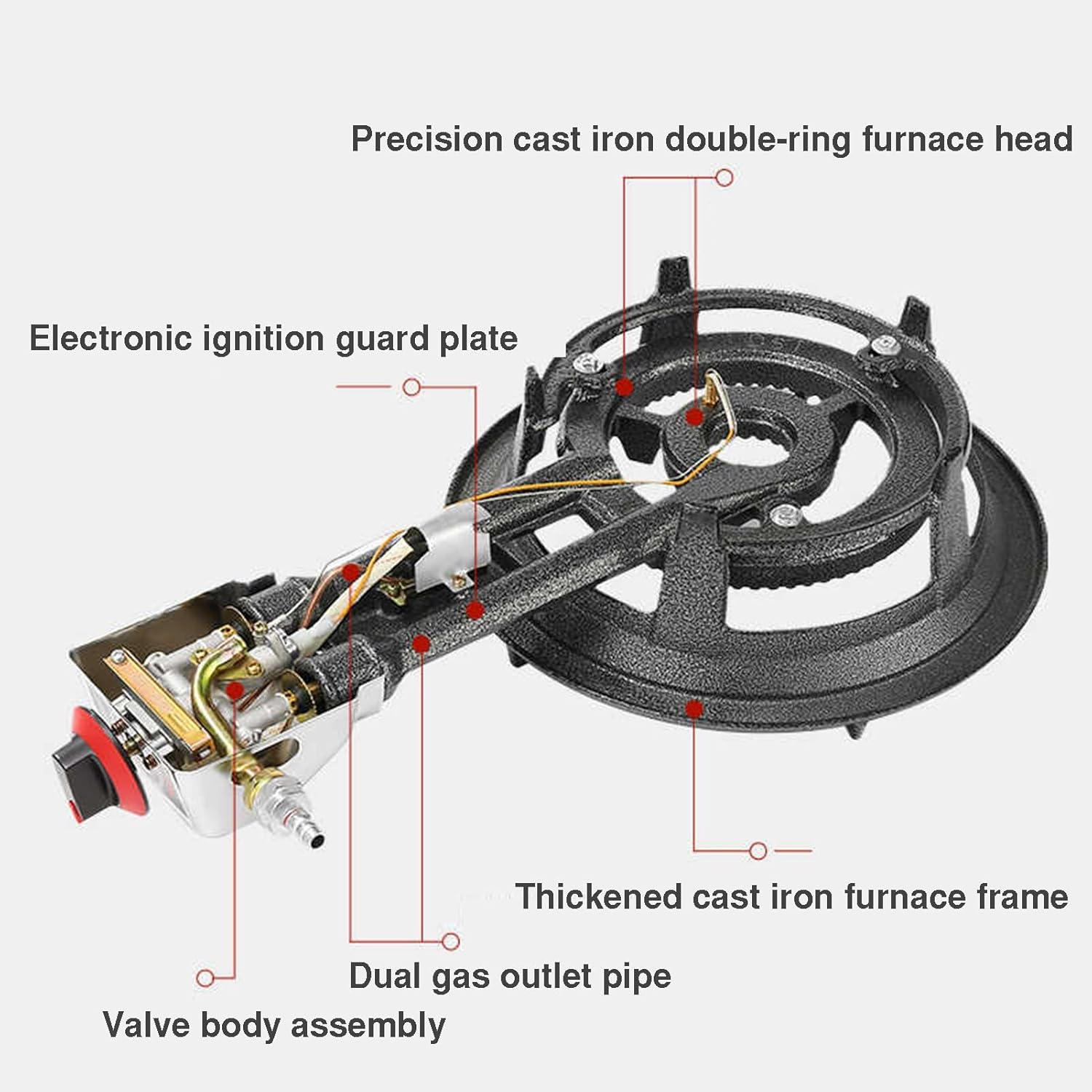 Single-burner Gas Stove,8/9/10KW Fire Ring High-Efficiency Cooker,Heavy-duty LPG/Natural Cooktop,with Flame Failure Protection,for Home Commercial Use(Ng,55x13x34cm)