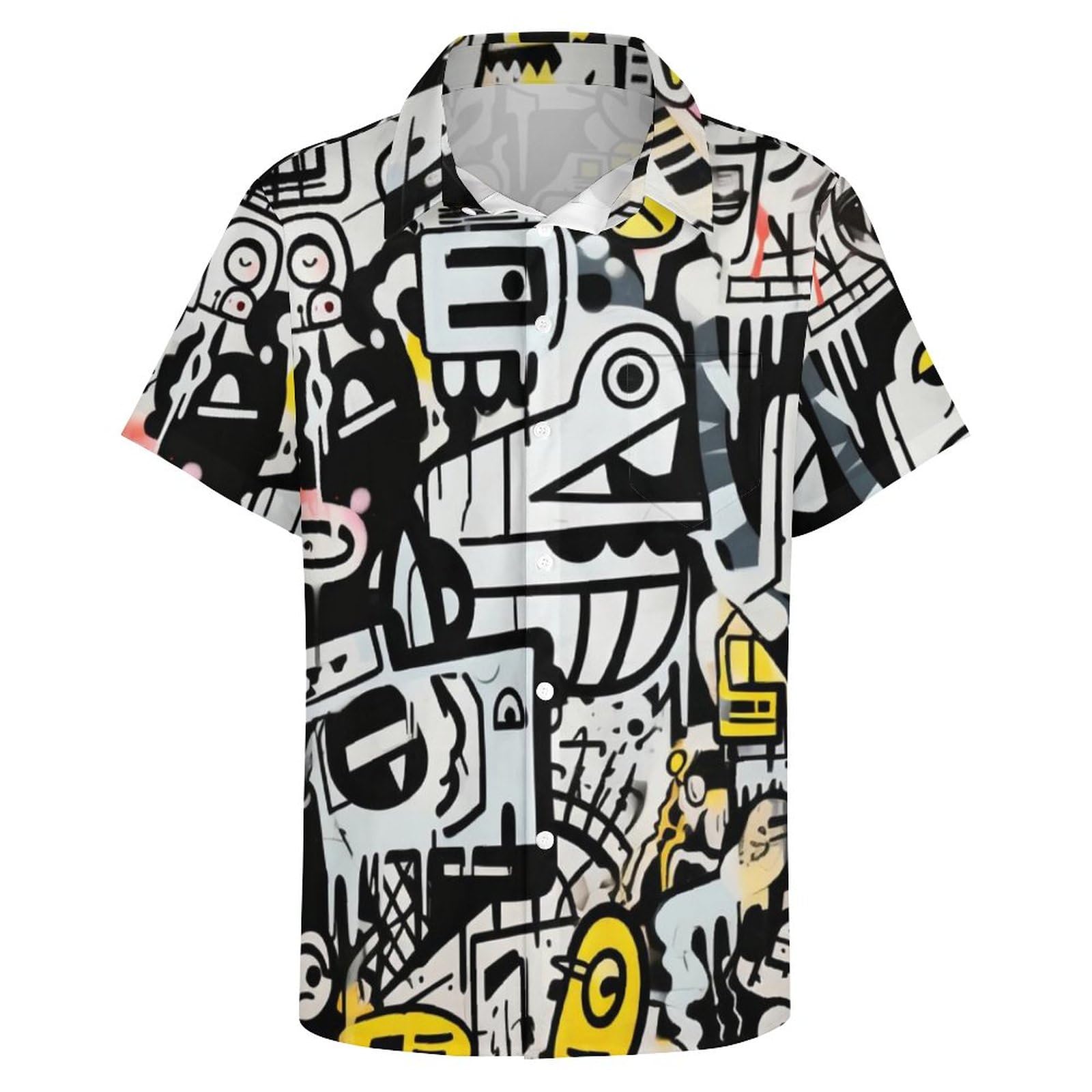 LiohansMen's Colorful Comic Graffiti Print Shirts Button Shirt Magic Trippy Graffiti Graphic Short Sleeved Shirt