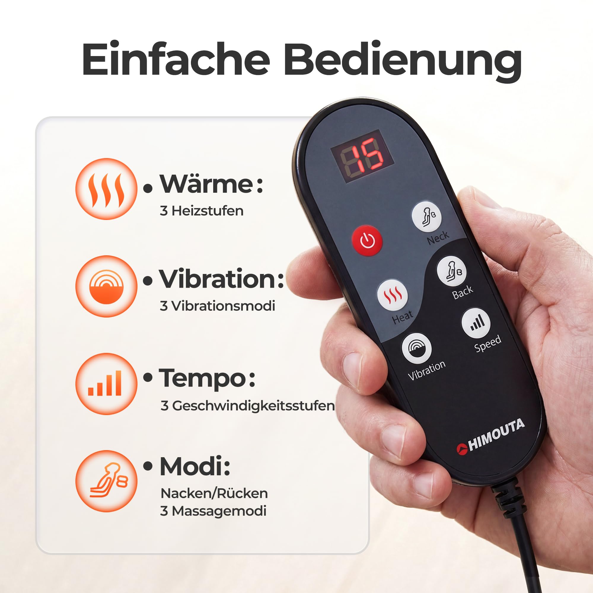 Shiatsu Massagesitzauflage, Massagegerät Rücken mit Knetmassage, Rollmassage & Vibration, Rückenmassagegerät mit Wärme mit 2 Nacken-Wechselköpfen für Nacken Schulter Rücken und Oberschenkel