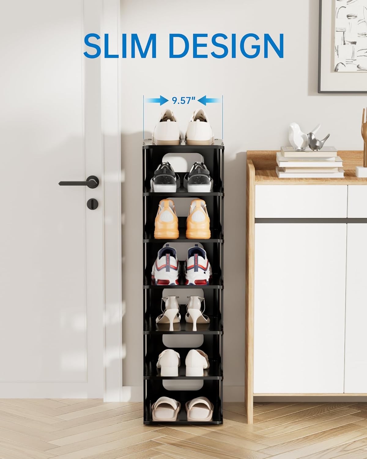 HAIXIN 14 Tier Vertical Black Shoe Rack for Front Door Entrance - Tall Shoe Organizer for Small Spaces, Closet Narrow Small Shoe Shelf Cabinet Free Standing Racks Holder Stand