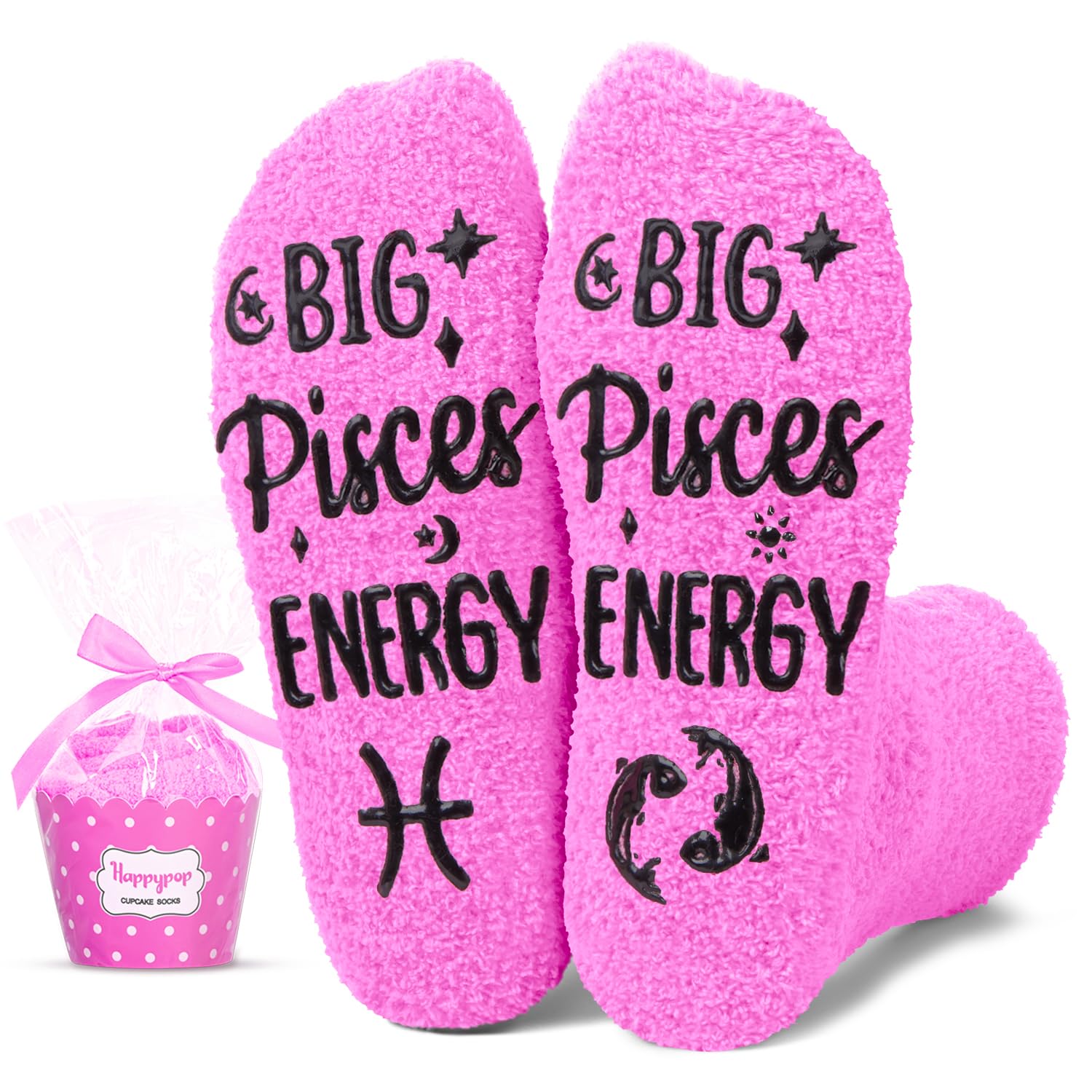 HAPPYPOP Zodiac Pisces Gifts Birthday Gifts for Women - Astrology Constellation Horoscope Gifts, Fuzzy Space Galaxy Socks