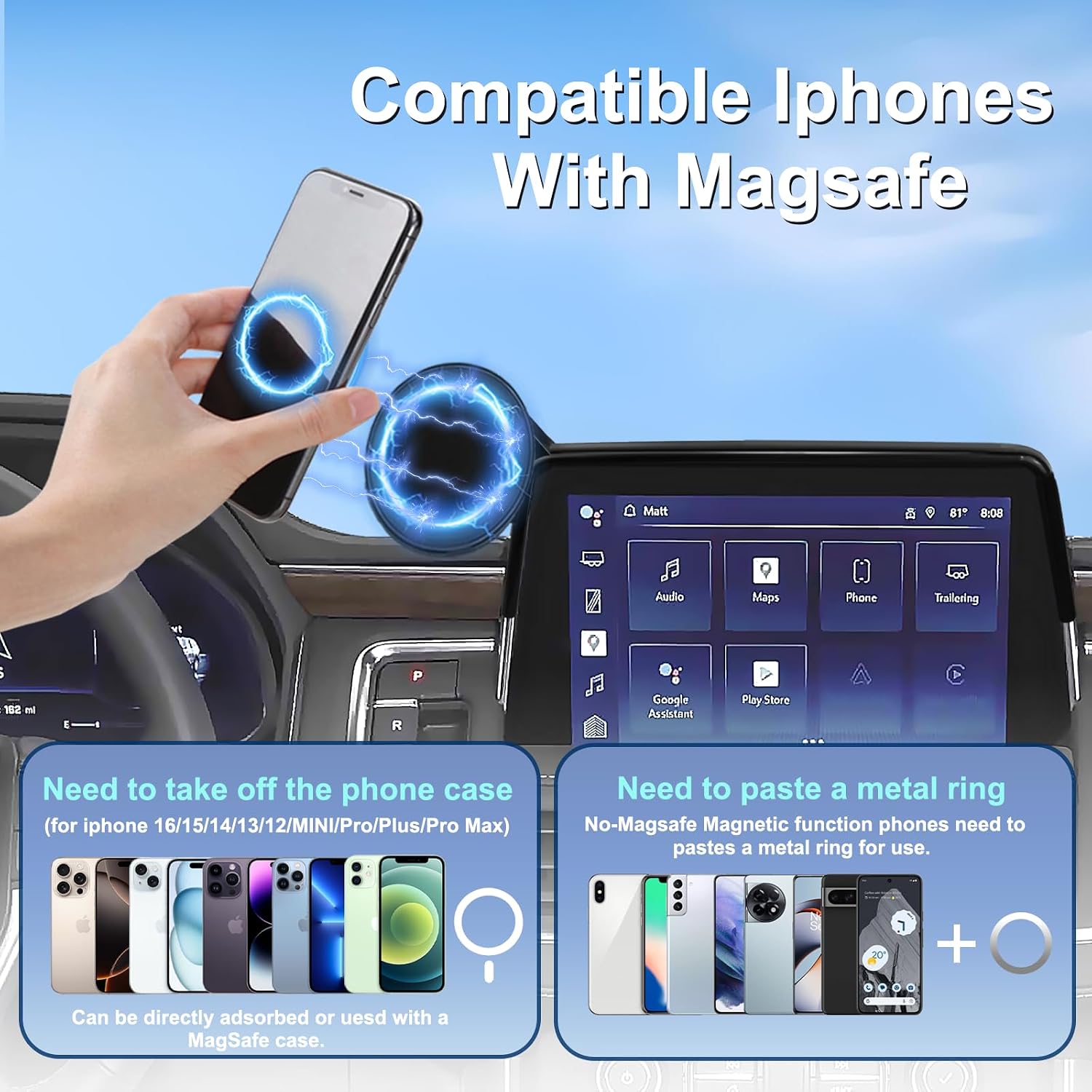 Car Phone Holder for 2021-2024 Chevy Suburban Tahoe/GMC Yukon Accessories 10.2-inch Screen Fixed Clip, Magnet Cell Phone Mount Compatible with MagSafe 360° Rotation Phone Automobile Cradles