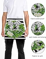 Vista 5 de Farmhouse Wreath Waitress Waiter Server Apron with Pockets,Welcome Rustic Boxwood Black Stripe Waist Half Waterproof Cooking Kitchen BBQ Grill Chef