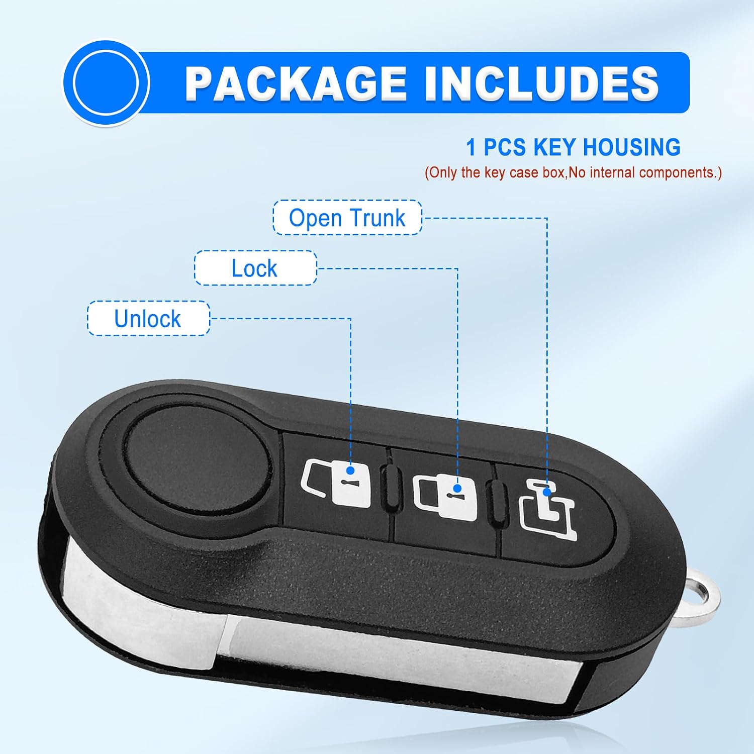 Replacement Key Fob Shell Case Cover for RAM ProMaster 1500 2500 3500 City 2015-2019 Fiat Ducato 500 3 Buttons Keyless Entry Remote Start Uncut Flip Blade RX2TRF198