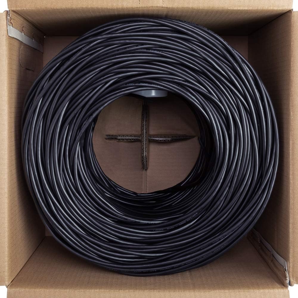 NavePoint Cat5e Plenum Jacket, 1000ft, Black, Copper Clad Aluminum Bulk Ethernet Cable, 350MHz, 24AWG 4 Pair, Unshielded Twisted Pair (UTP)