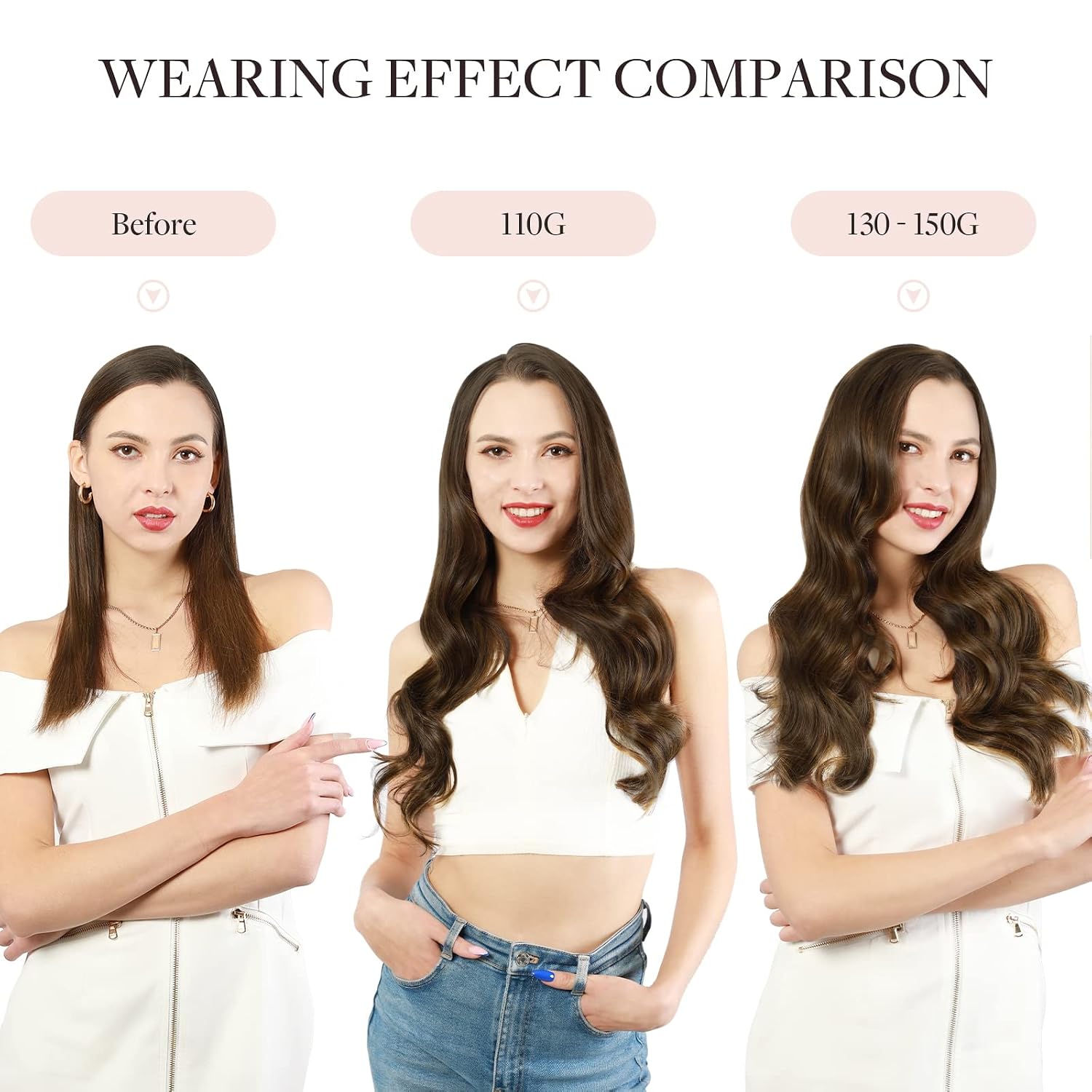 MAXITA Seamless Clip In Hair Extensions Real Human Hair，Invisible PU Weft Real Human Hair Clip Ins for Woman，Natural Human Hair,22Inch 150g 7Pcs,Chocolate Brown