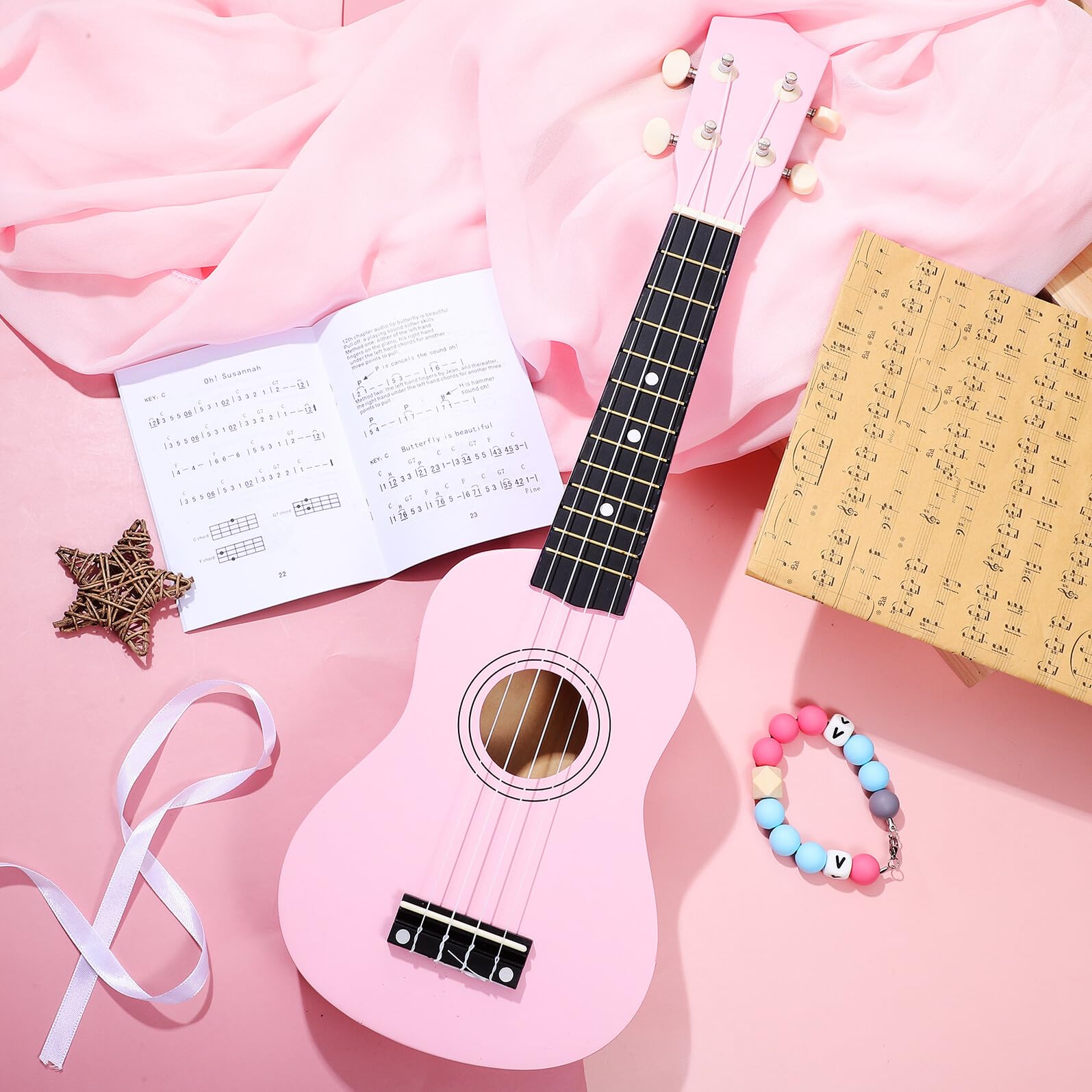 Ukelele Soprano Cuerdas de Repuesto con Bolsa de Almacenamiento de 21 Pulgadas Diseño Ligero de Madera de Basswood Fácil de Tocar para Niños y Adultos